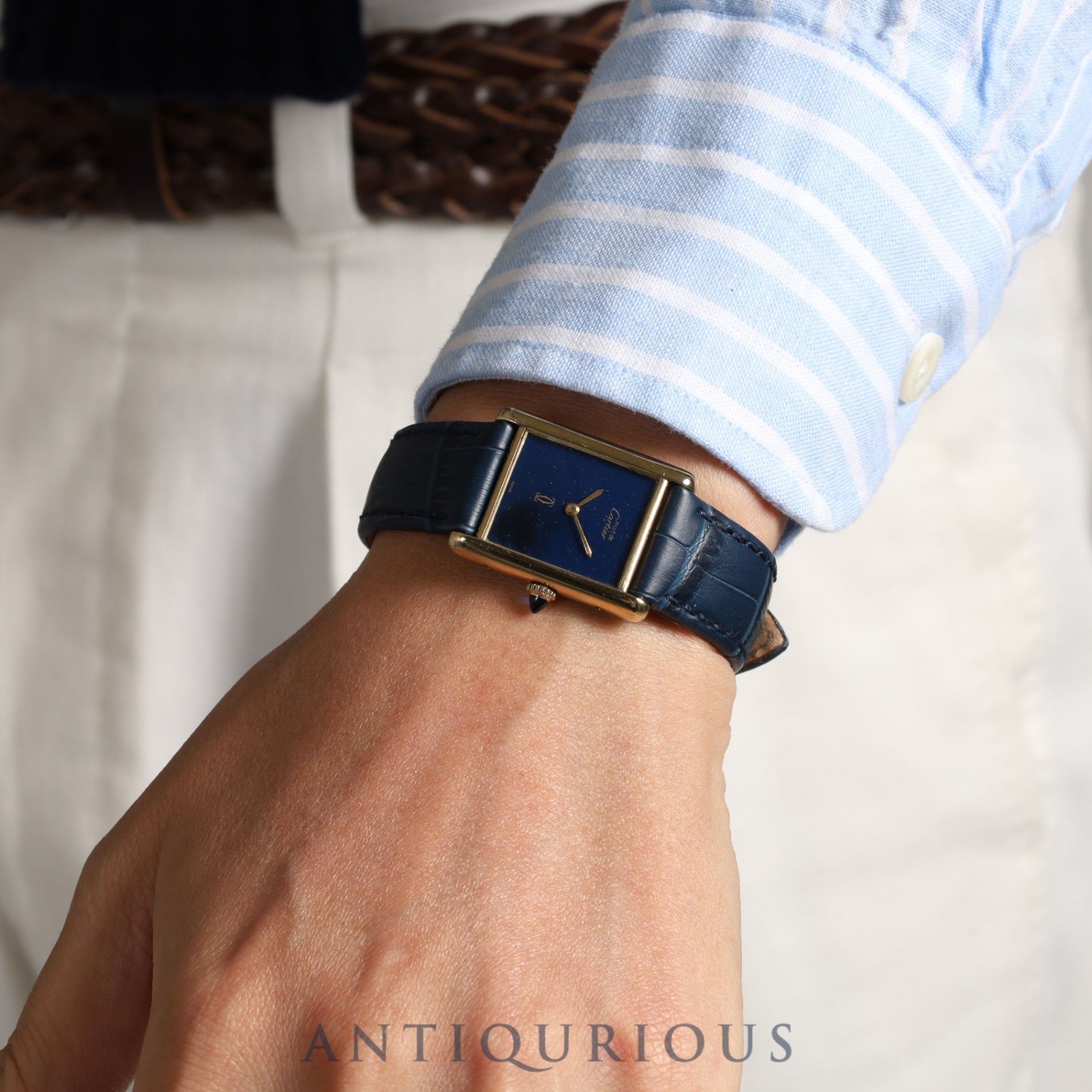 カルティエ マストタンク LM 手巻き Cal.78-1 SV925 革 純正尾錠(GP)ラピスラズリ文字盤 オーバーホール済み