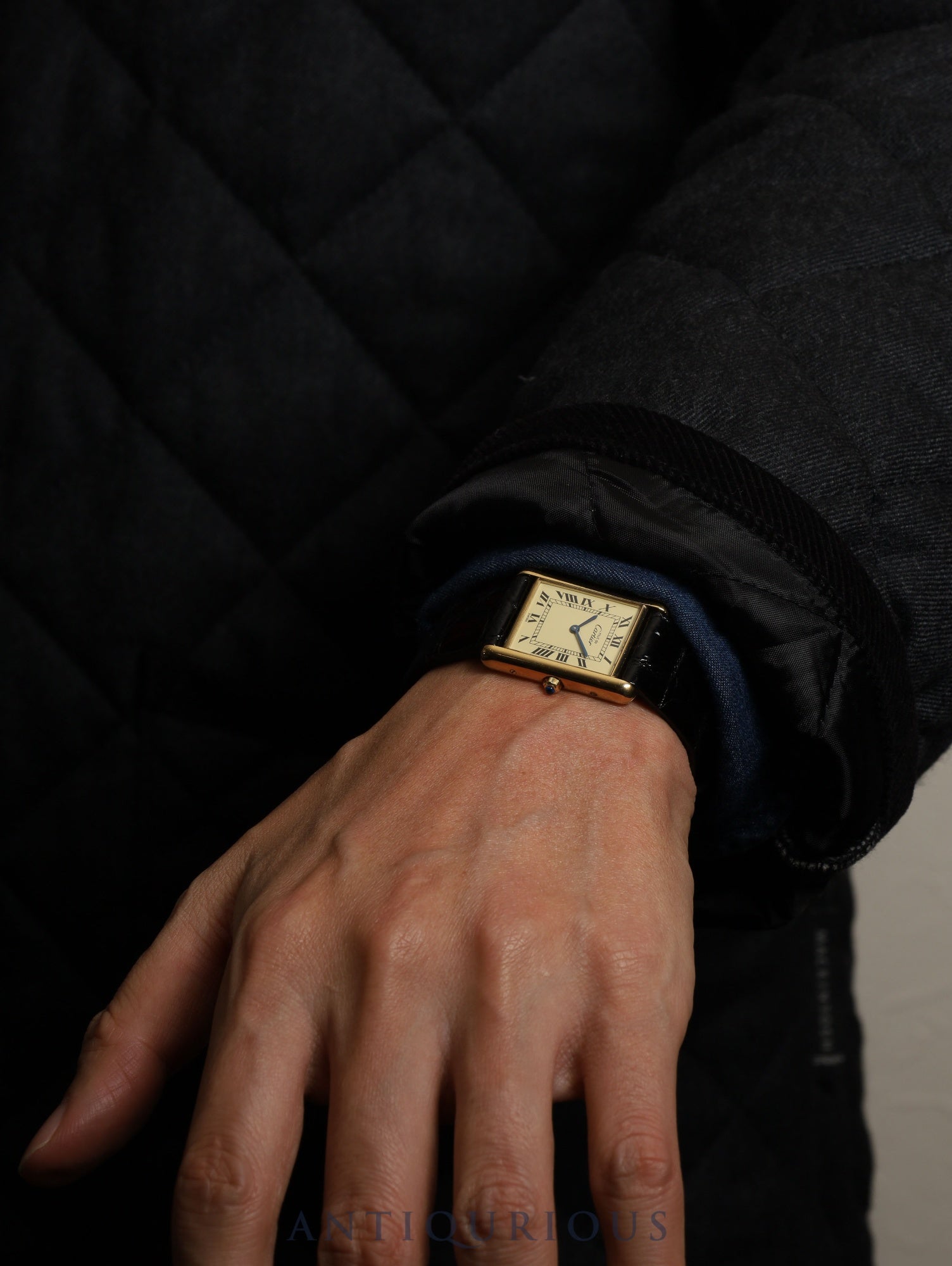 カルティエ マストタンク LM 681006 クォーツ Cal.81 SV925 革 純正尾錠(GP)アイボリーローマン文字盤 オーバーホール済み