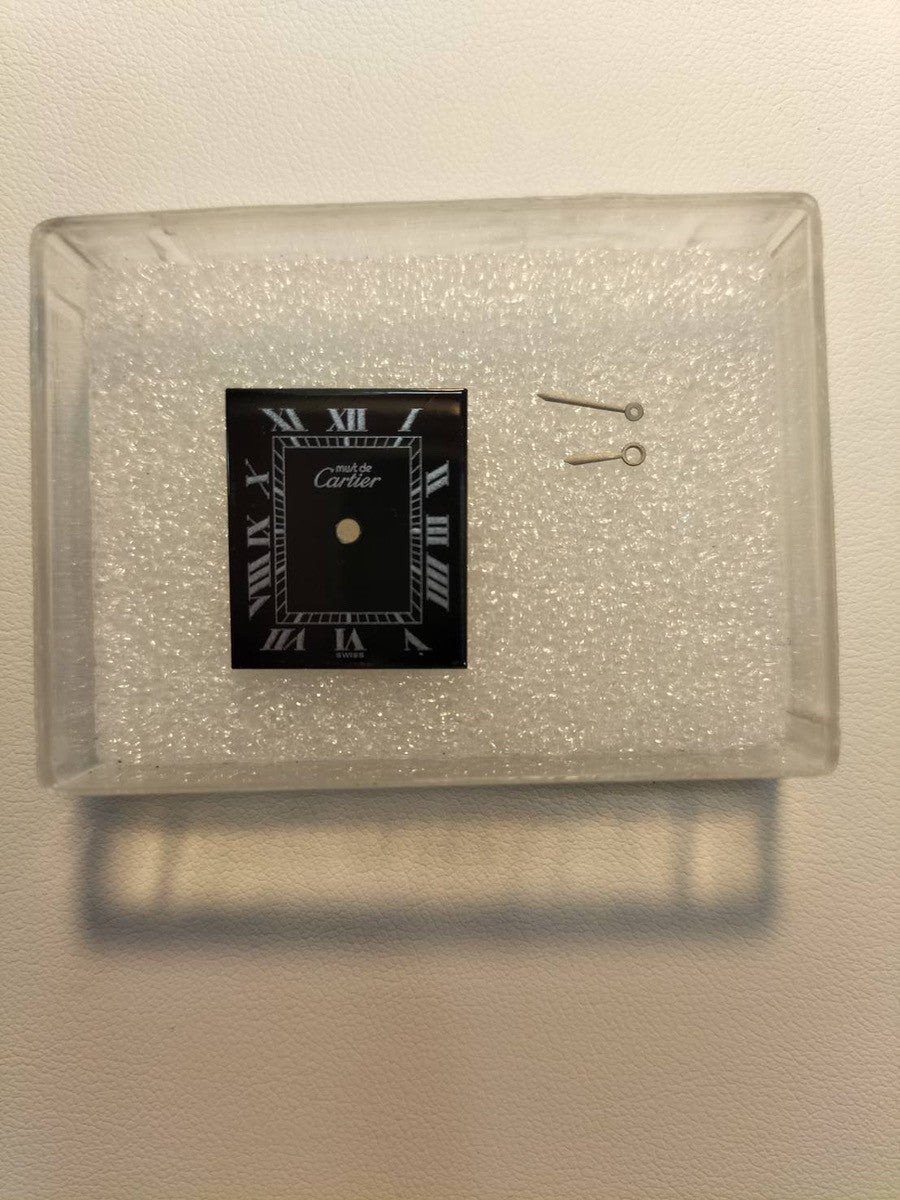 Cartier Must Tank LM Manual Winding Caliber 78-1 SV925 Leather Watch with Genuine Pin Buckle (GP) Black Roman Dial (SWISS Marking) Overhauled