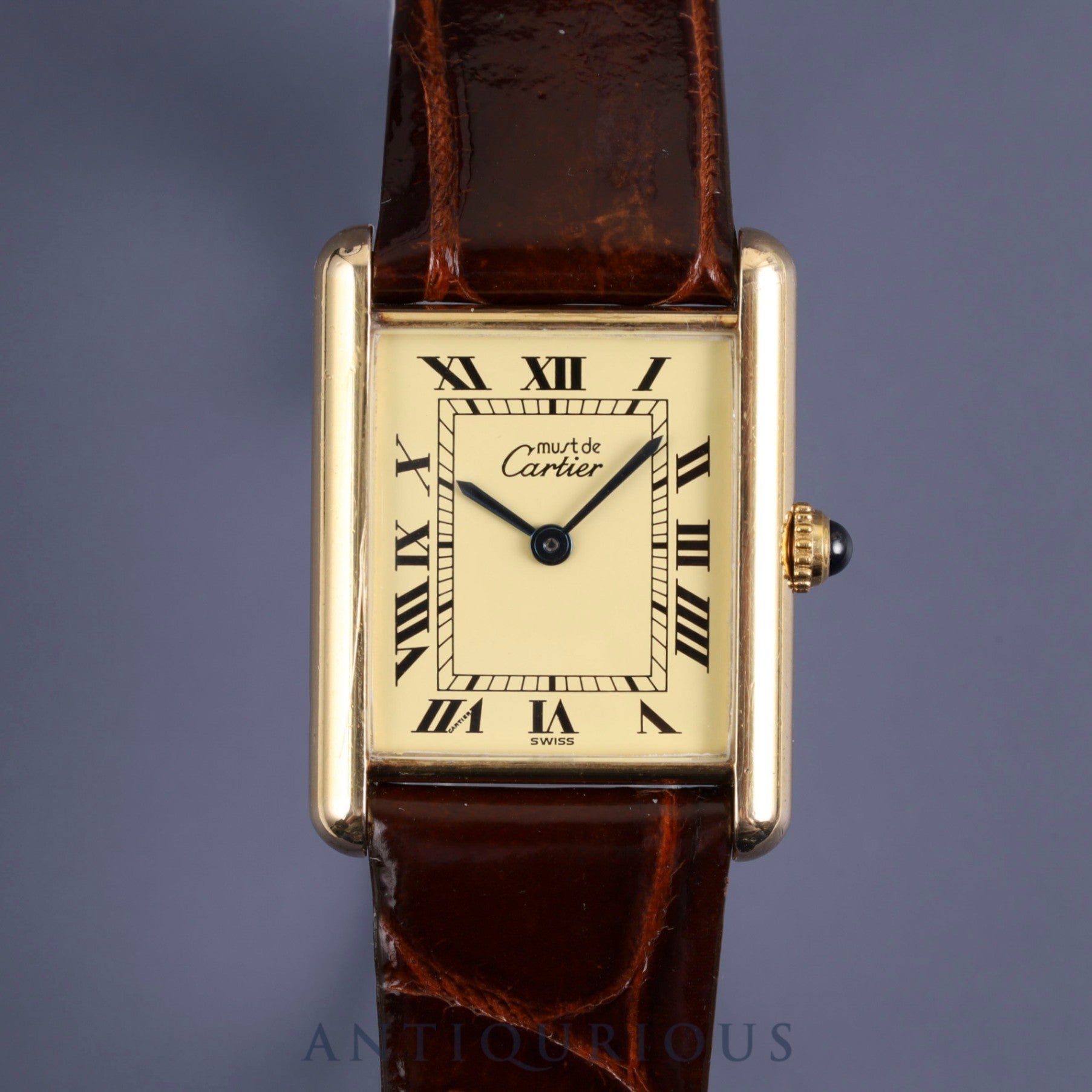 カルティエ マストタンク LM W1002754/1615 クォーツ Cal.90 SV925 革 純正尾錠(GP) アイボリーローマン文字盤 オーバーホール済み 新品仕上げ済み