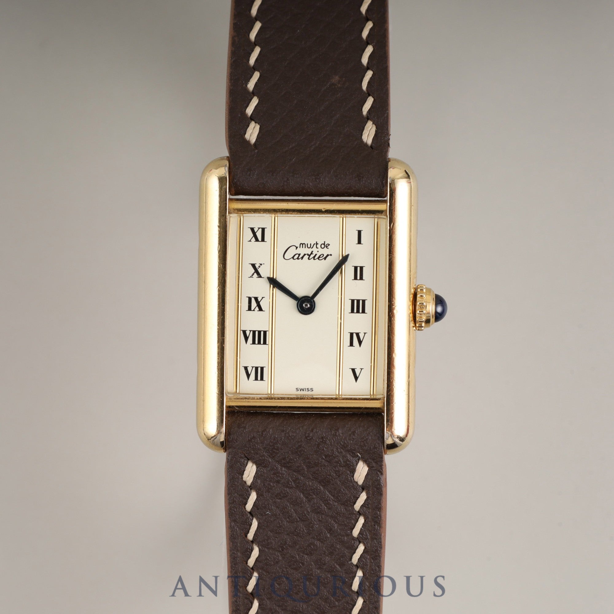 Cartier Must Tank SM W10030353/5057001 Quartz Caliber 057 SV925 Leather Straight Roman Dial with Genuine GP Buckle Box Overhauled