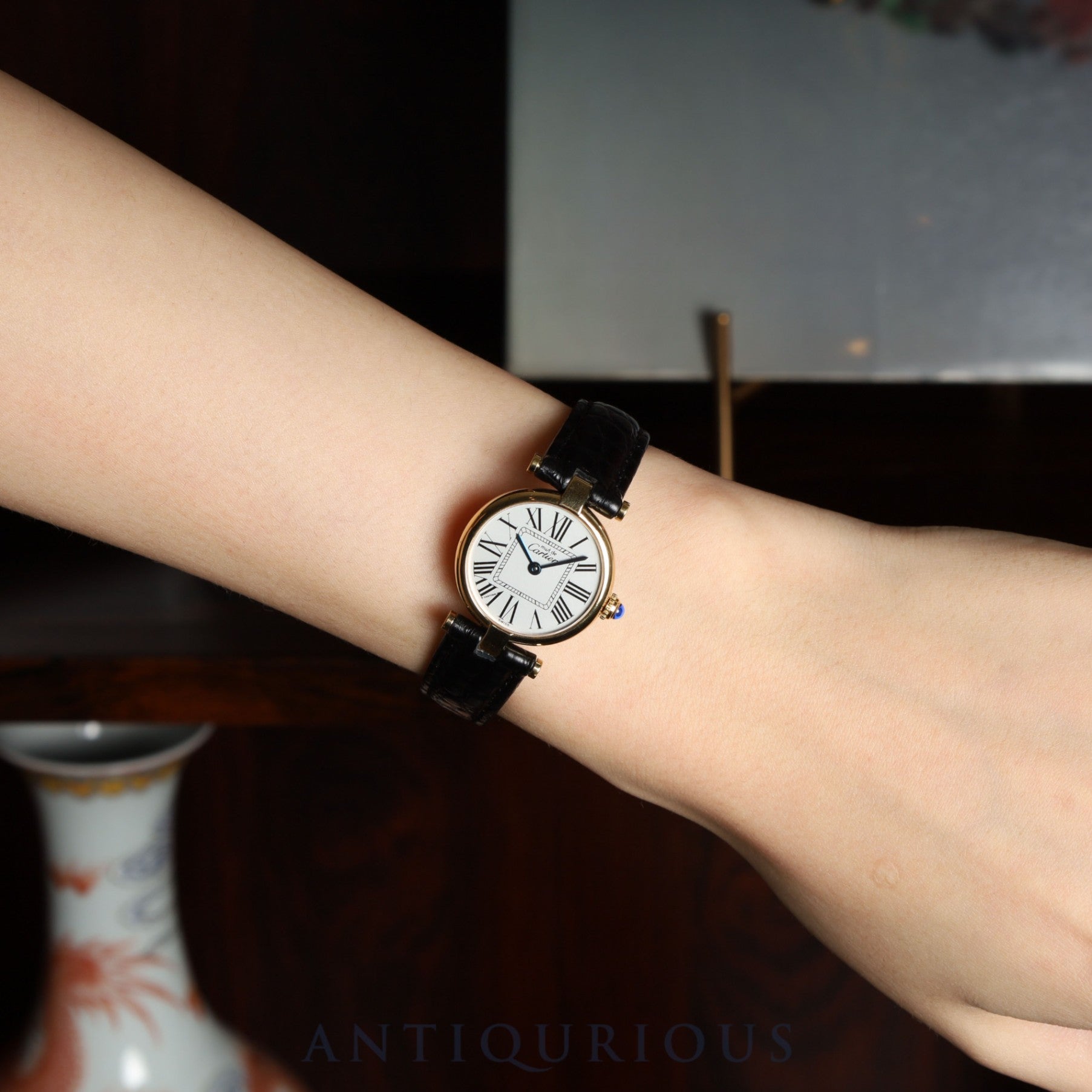 カルティエ マスト ヴァンドーム VLC SM 590004 クォーツ Cal.690 SV925 革 純正Dバックル(GP) オパラン文字盤 オーバーホール済み