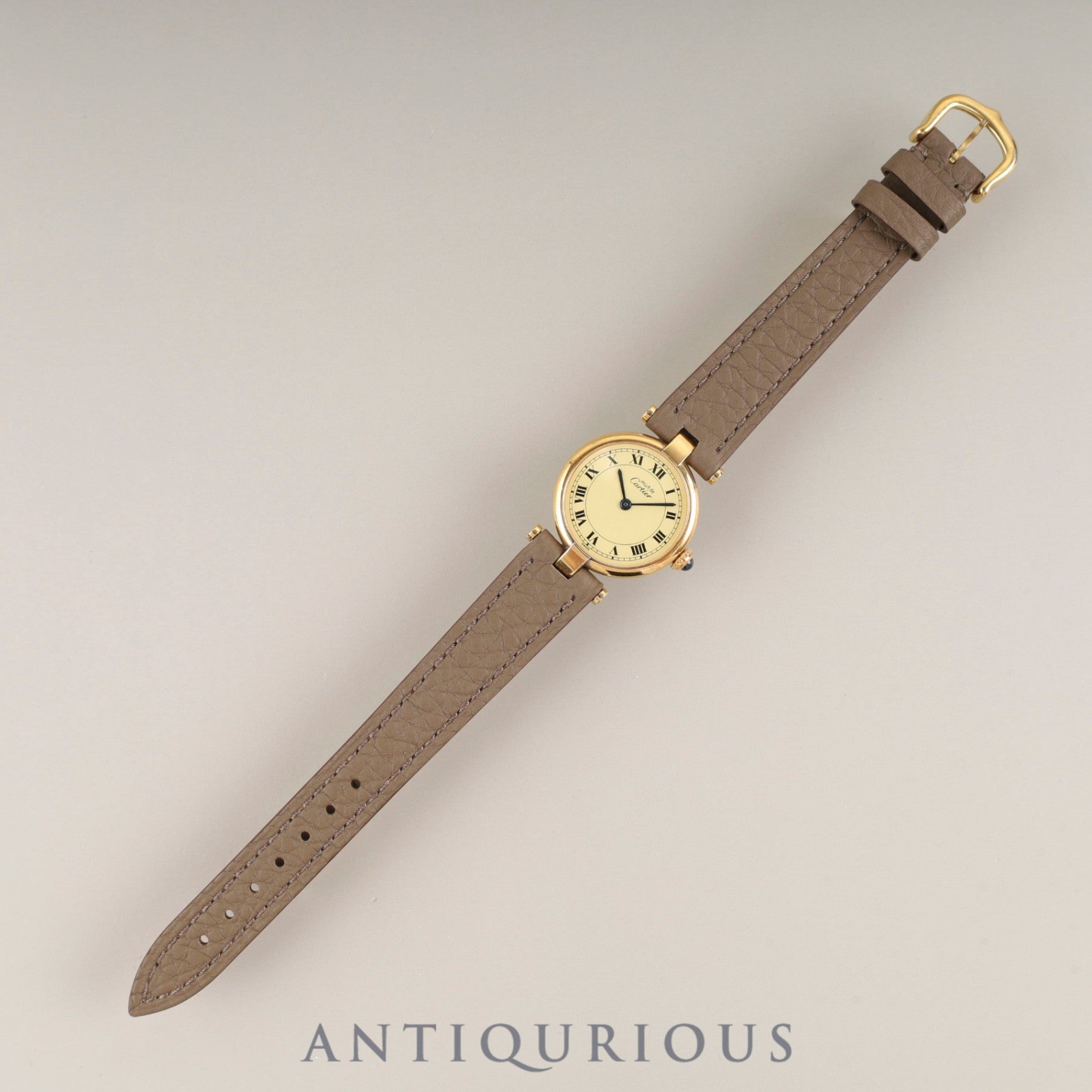 Cartier Must Vendôme VLC SM 590004 Quartz Caliber 90 SV925 Leather Strap with Genuine GP Buckle Ivory Roman Dial Box Booklet Warranty (1990) Overhauled