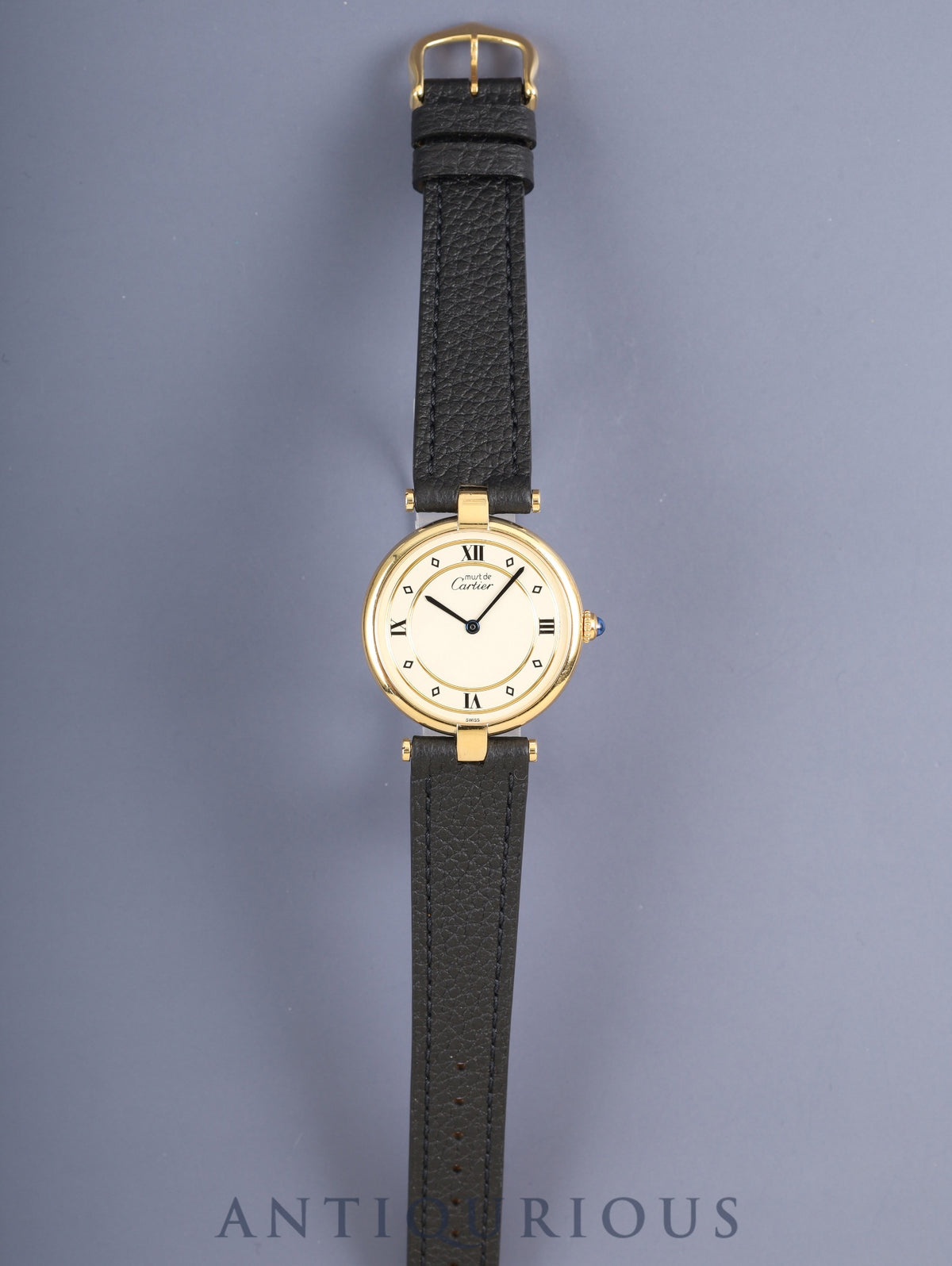 Cartier Must Vendôme VLC LM W1001953 / 590003 Quartz movement, SV925, leather, genuine pin buckle (GP), ivory 4-point Roman dial, complete service (full maintenance) completed at a Cartier boutique.