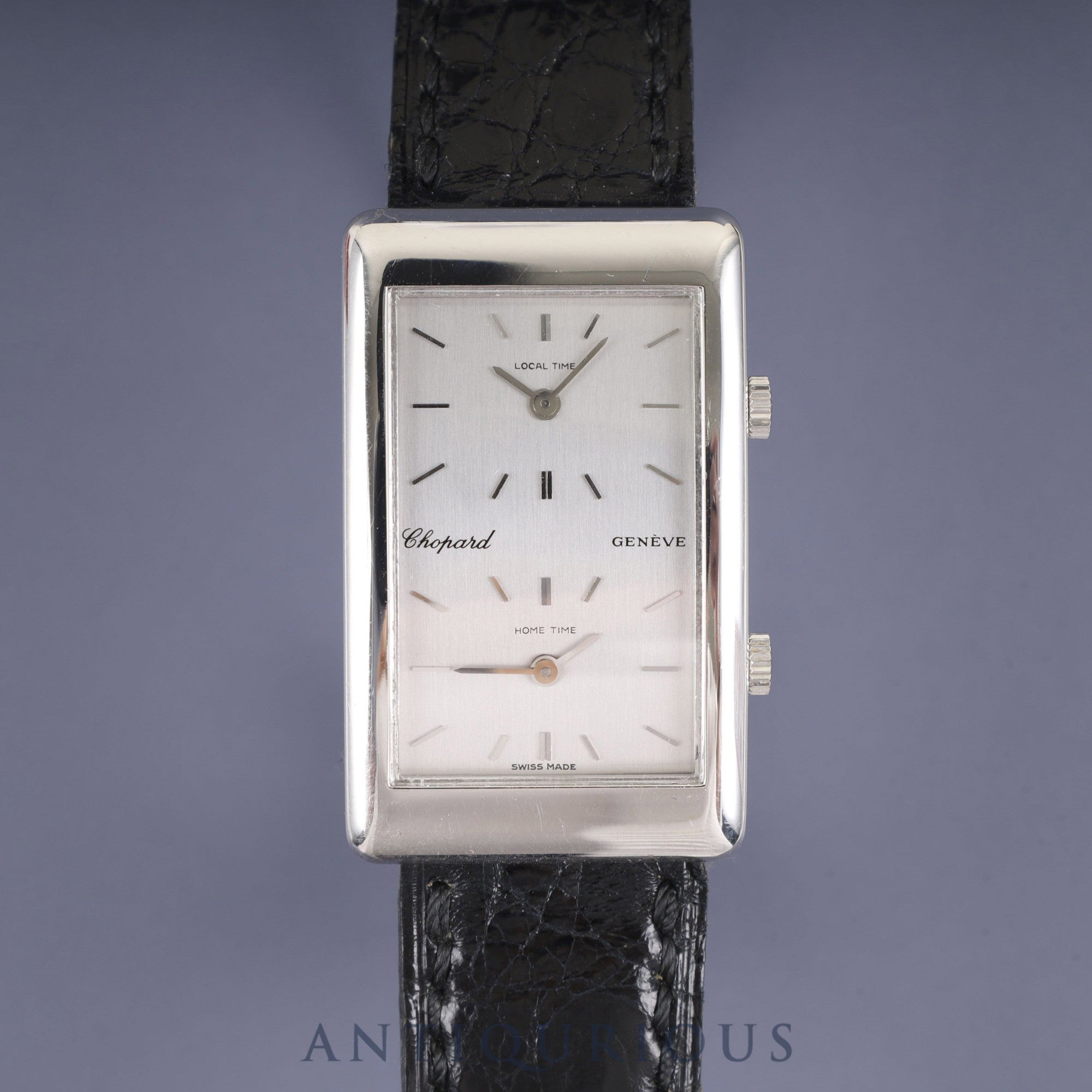 Chopard Dual Time 2240 Quartz Caliber - 18K Genuine Leather Strap Genuine Stainless Steel Buckle Silver Dial Overhauled