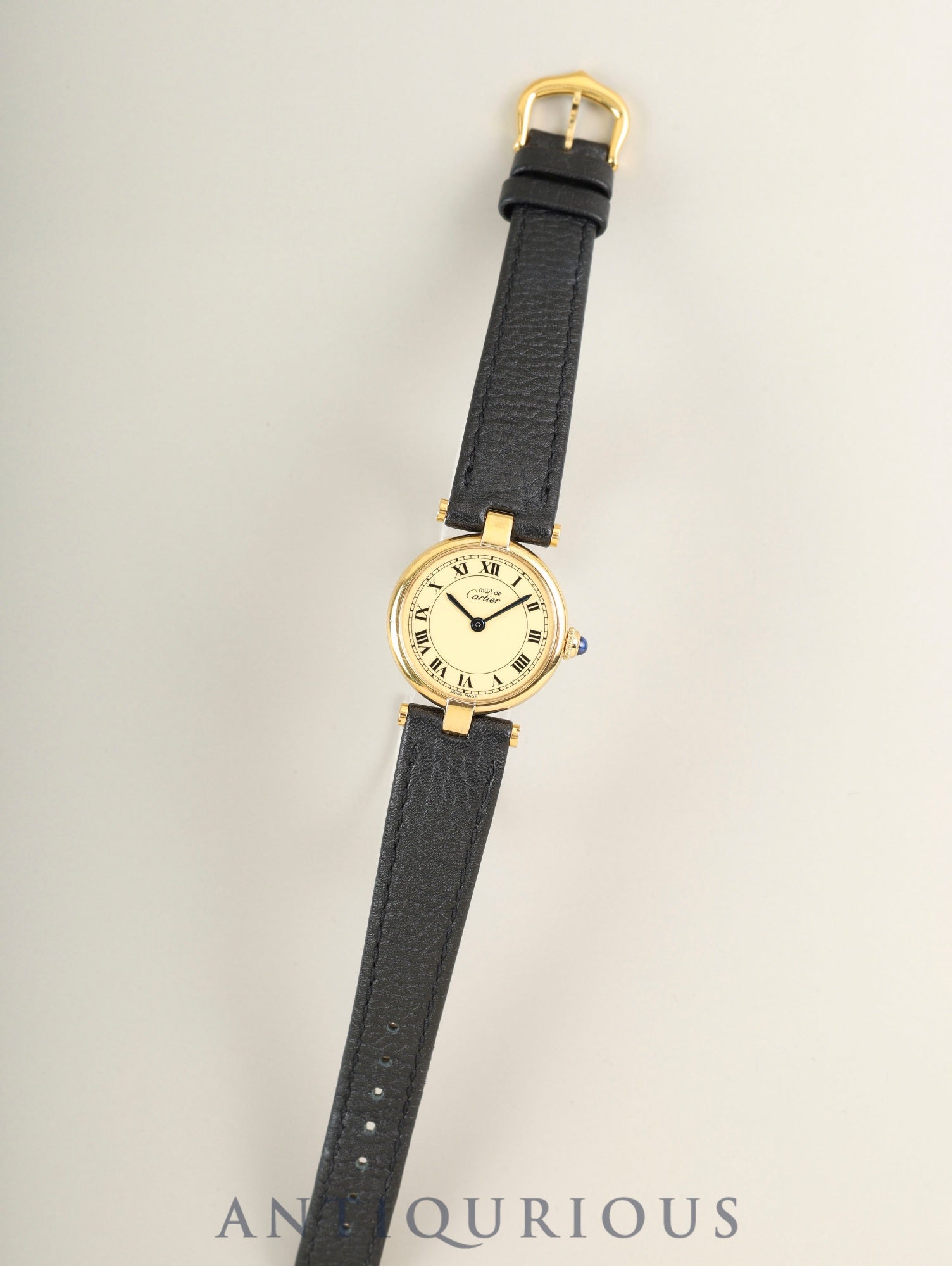 Cartier Must Vendome VLC SM 84978213 / 18 Quartz Cal.690 SV925 Leather Genuine Pin Buckle (GP) Ivory Roman Dial (SWISS MADE表記) Overhauled