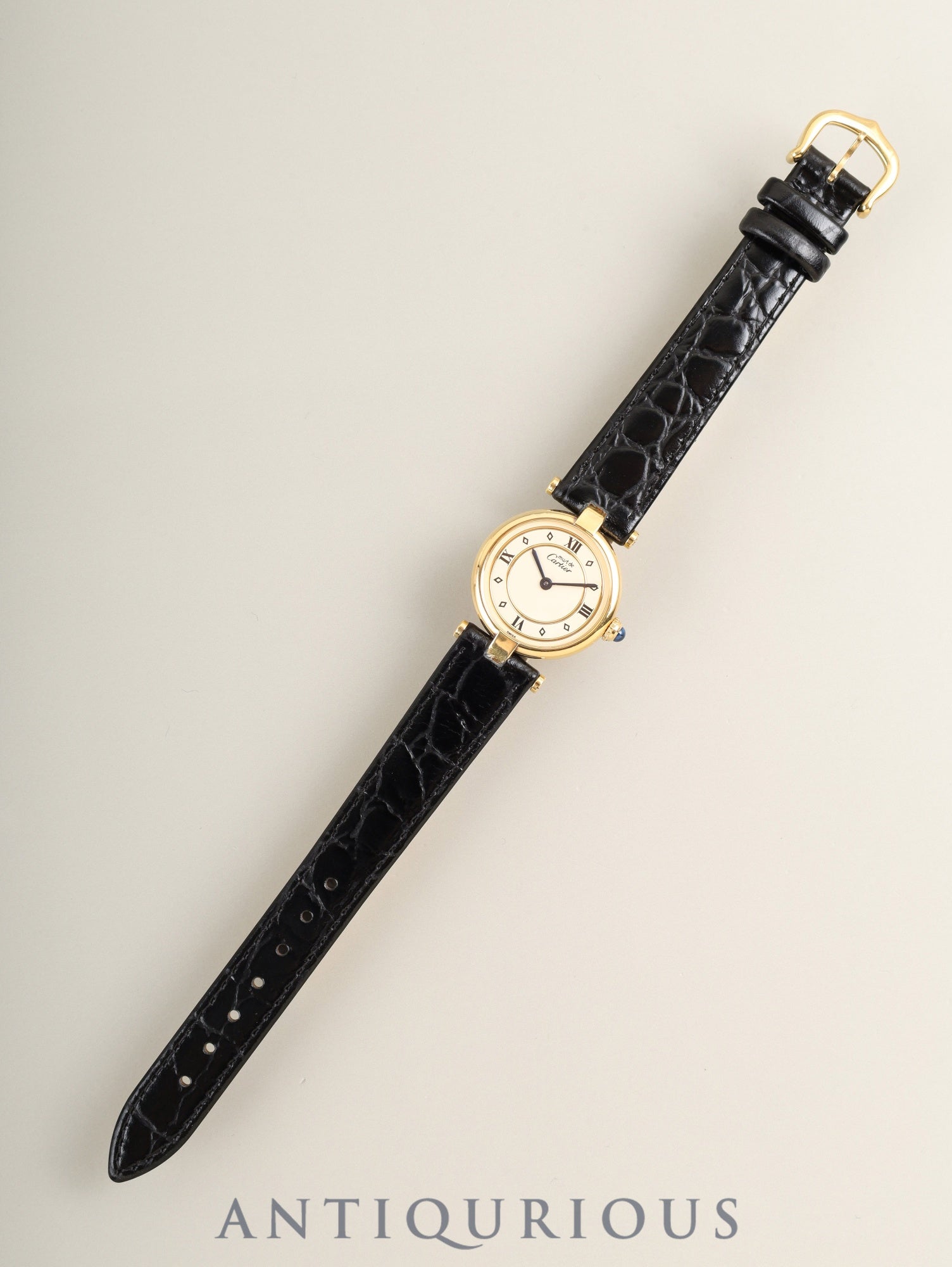 カルティエ マスト ヴァンドーム VLC SM 590004 クォーツ Cal.690 SV925 革 純正尾錠(GP)アイボリー4点ローマン文字盤 箱 冊子 保証書(1993年)オーバーホール済み