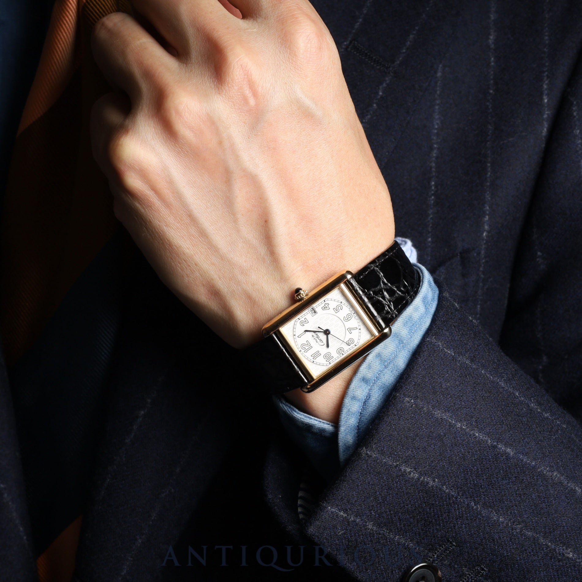 Cartier Must Tank GM (XL) Date W1013954 / 2413 Quartz Cal.87 Telephone Dial SV925 Leather Genuine Buckle (GP)
