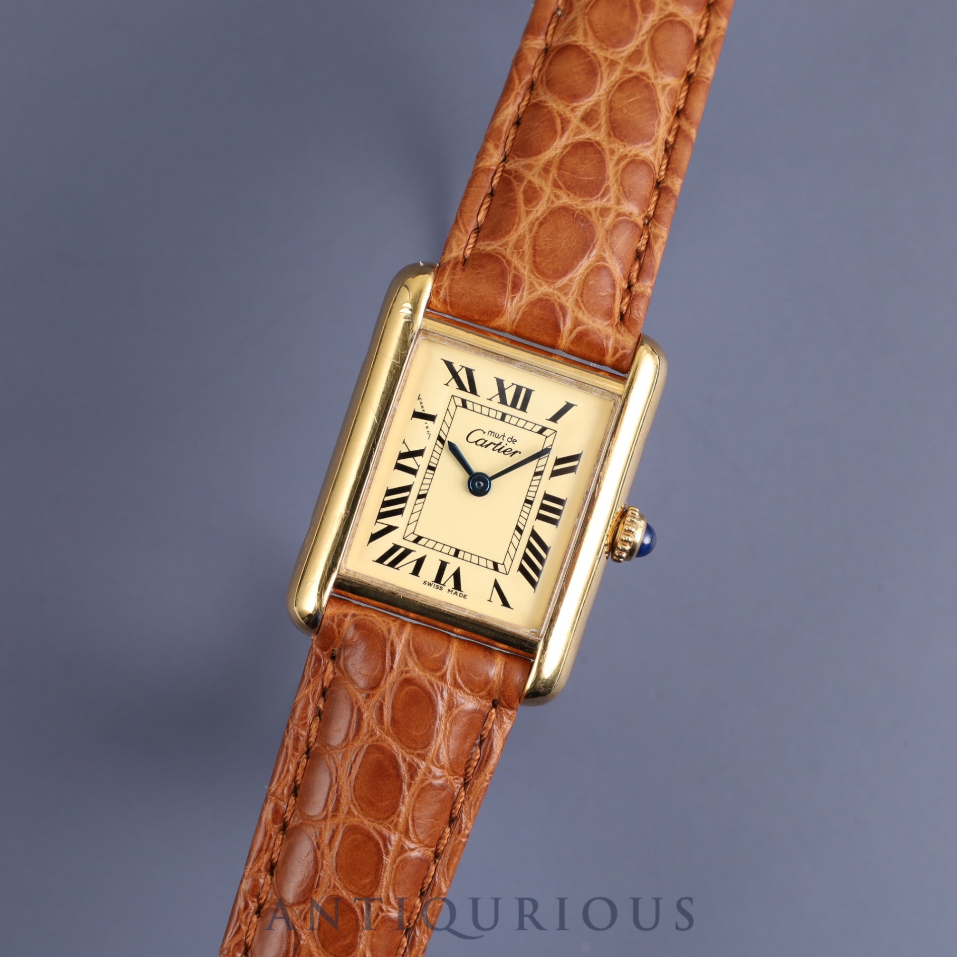 Cartier Must Tank MM 2415 Quartz Cal.057 SV925 Leather Genuine D Buckle (GP) Ivory Roman Dial Overhauled and Finished to Like New