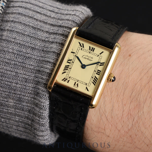 Cartier Must Tank LM 590005 Quartz Cal.90 SV925 Leather Genuine Buckle (GP) Ivory Roman Dial Overhauled