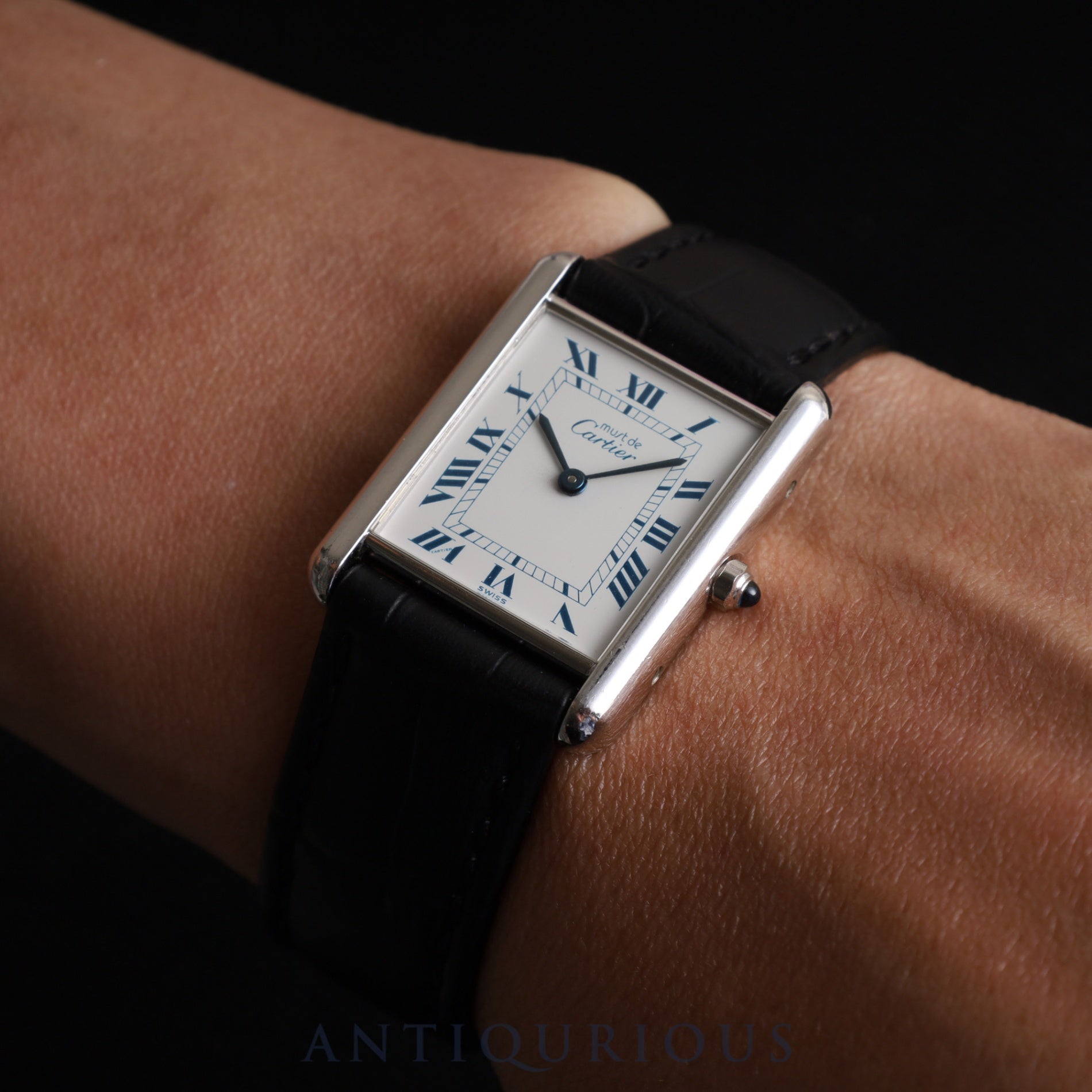 Cartier Must Tank LM 681006 Quartz Cal.81 SV925 Leather Genuine Buckle (SS) White Roman Dial Overhauled