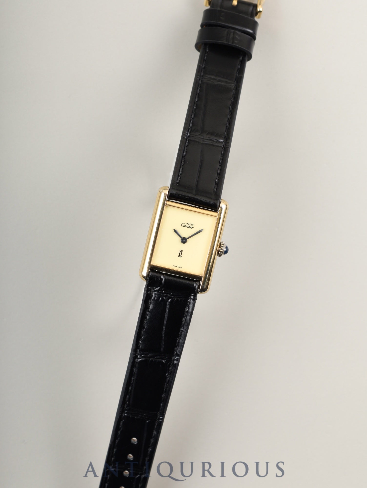 カルティエ マストタンク SM 手巻き Cal.78-1 SV925 革 純正尾錠(GP) アイボリー文字盤(SWISS MADE表記) カルティエブティックにてアフターサービス済み オーバーホール済み