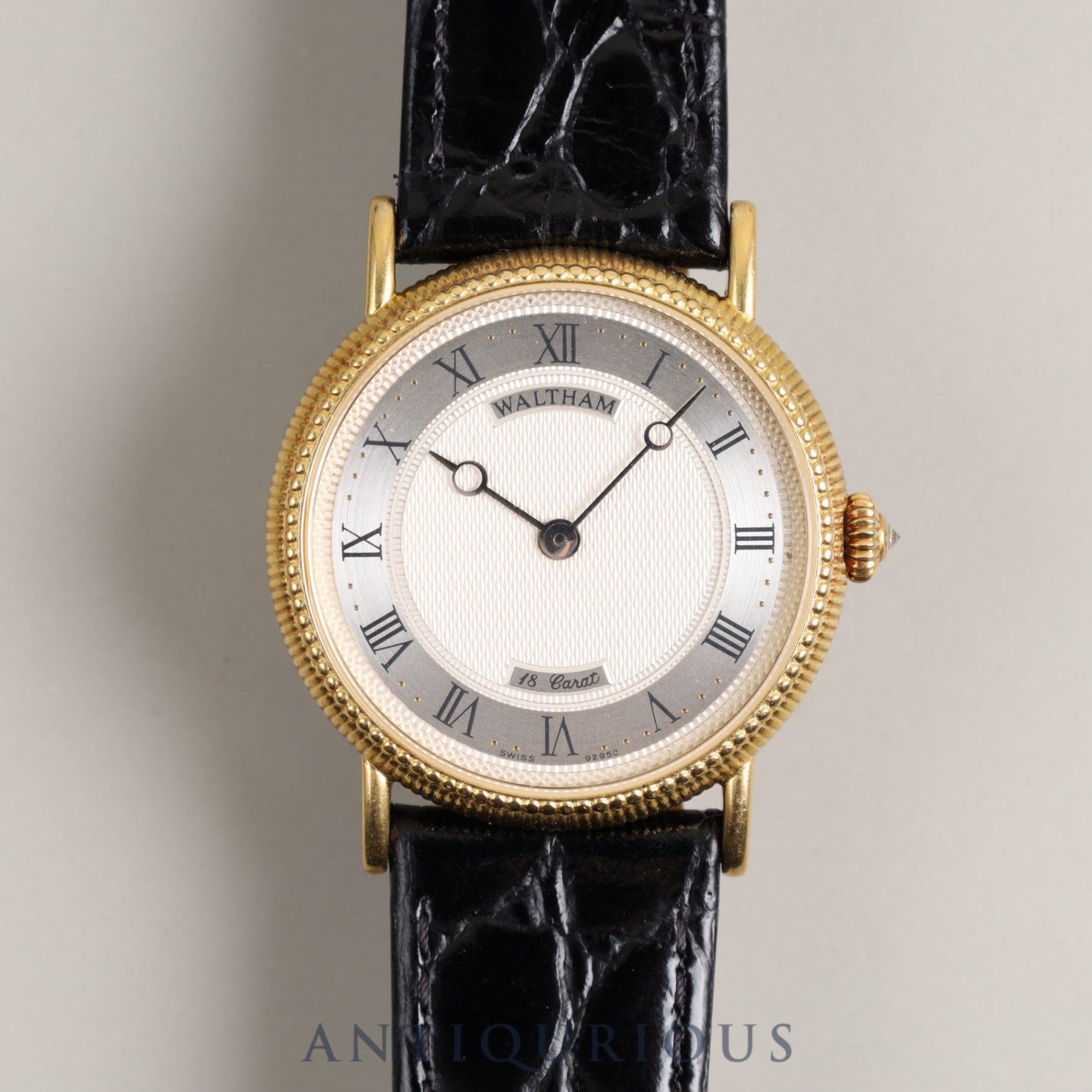 ウォルサム ラウンド 手巻き 750 革 社外尾錠(GP)シルバー文字盤 オーバーホール済み