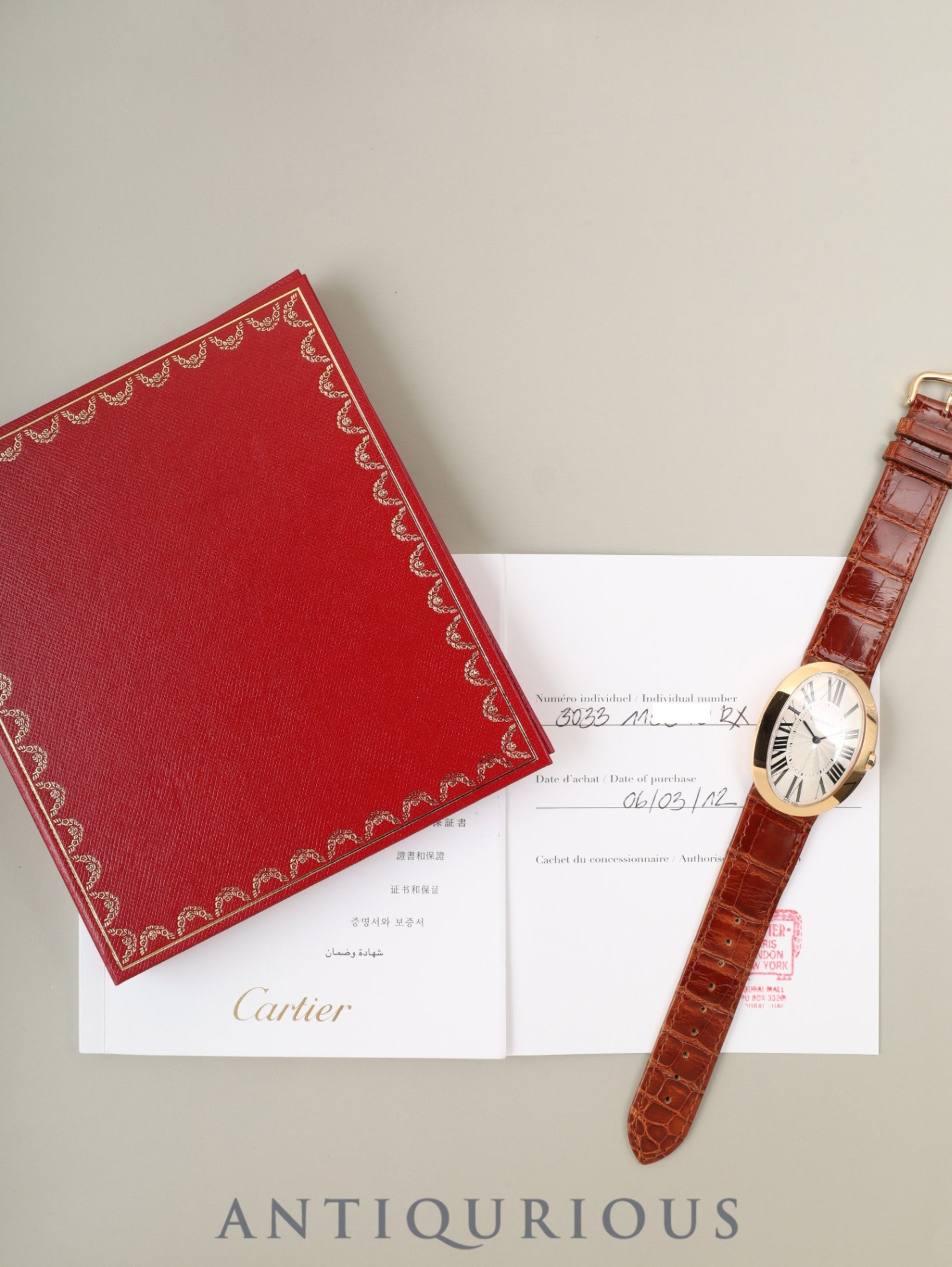 カルティエ ベニュワール LM W8000002 / 3033 手巻き Cal.430MC AU750 純正革ベルト 純正ピンバックル(AU750) ホワイトローマン文字盤 保証書(2012年)冊子 オーバーホール済み