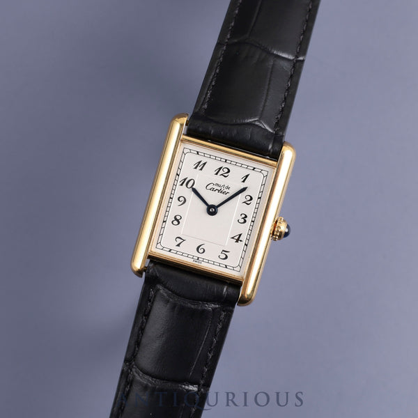 Cartier Must Tank LM 590005 Quartz Cal.90 SV925 Leather Genuine D-buckle (GP) White Arabic dial Overhauled
