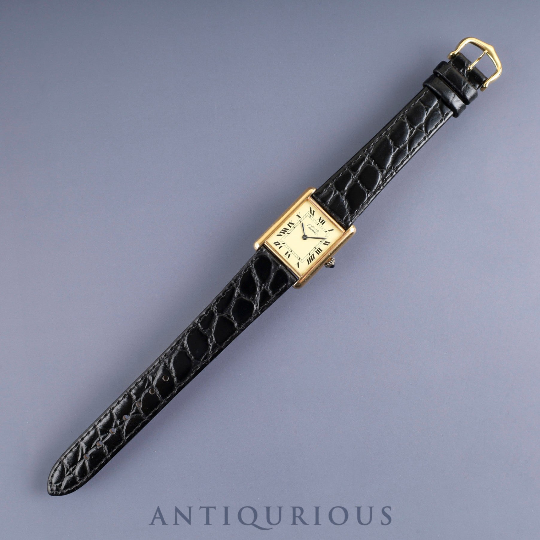 Cartier Must Tank LM Manual Winding Caliber - SV925 Leather Strap with Genuine GP Buckle, Ivory Roman Dial, Circa 1976-1981, Overhauled