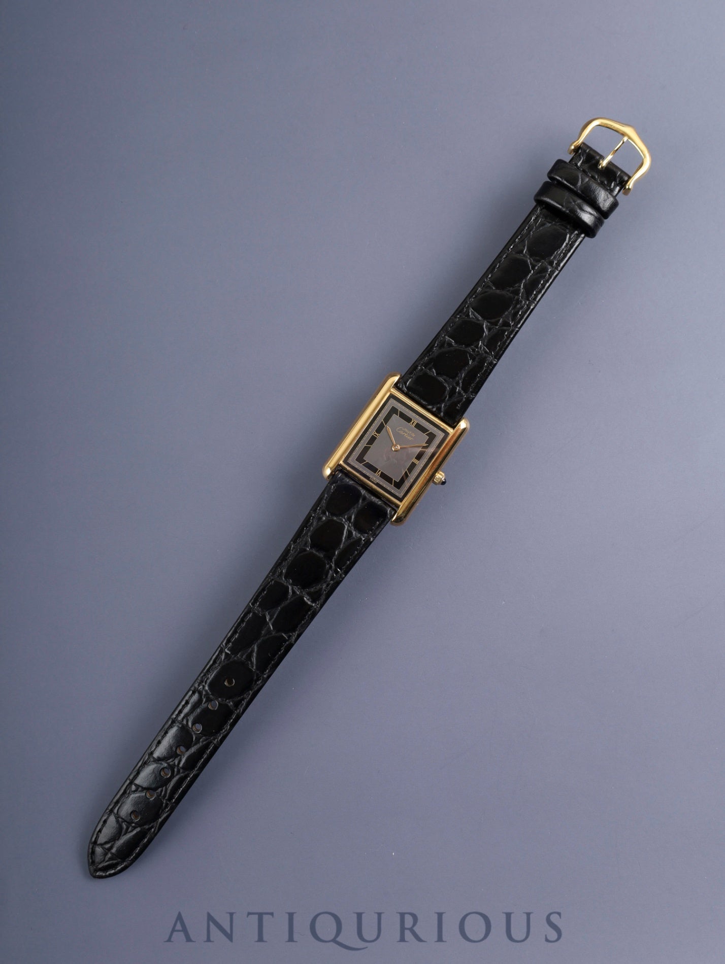 カルティエ マストタンク LM 681006 クォーツ Cal.81 SV925 革 純正尾錠(GP)グレー飛びローマン文字盤(SWISS表記)オーバーホール済み