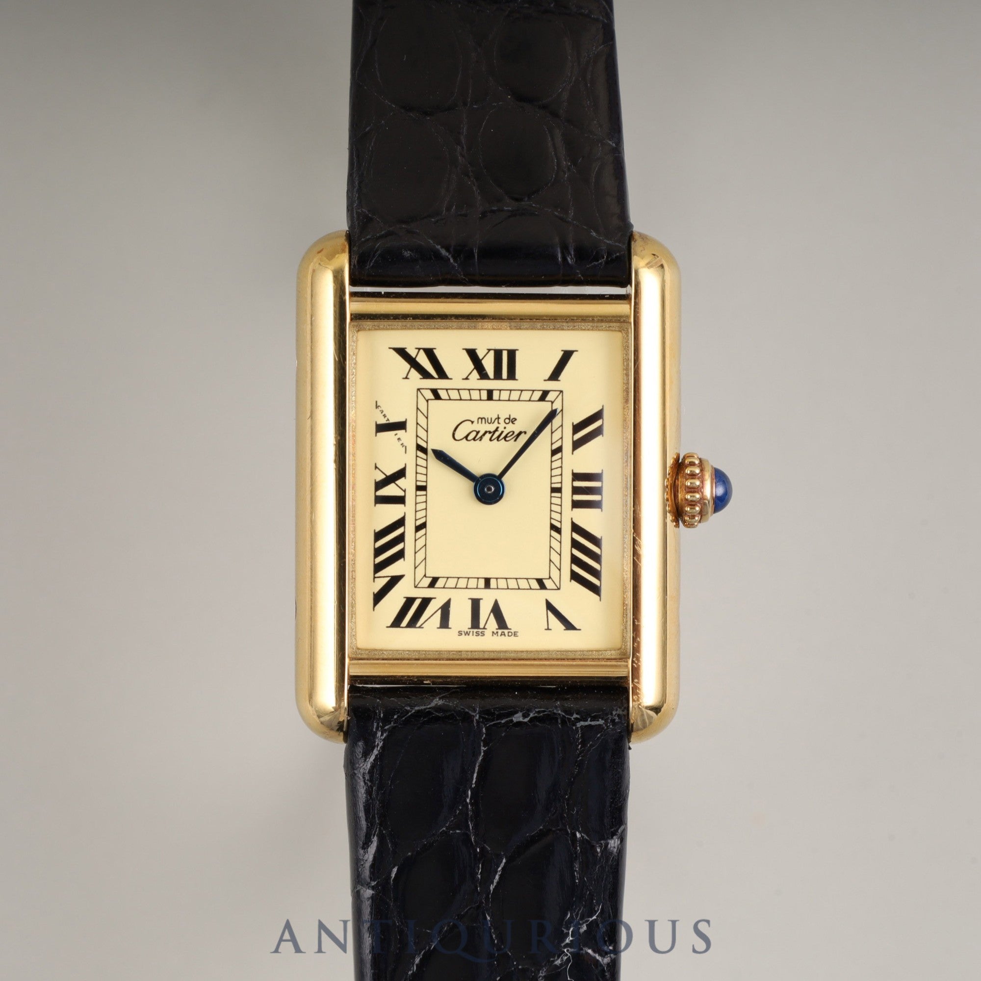 カルティエ マストタンク MM 2415 クォーツ Cal.057 SV925 革 純正尾錠(GP) アイボリーローマン文字盤 オーバーホール済み