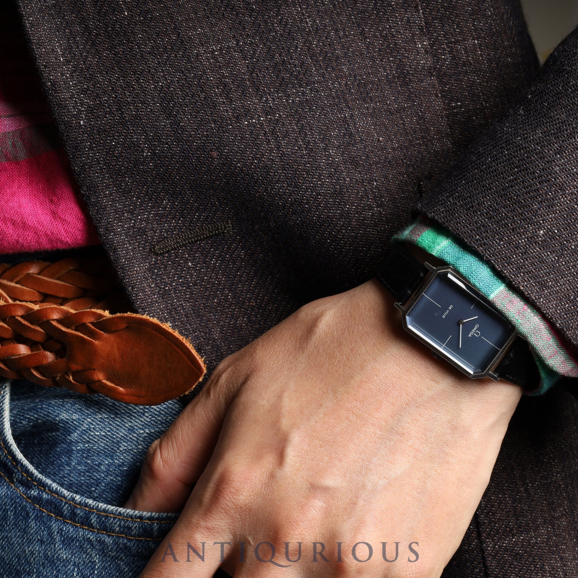 オメガ デ・ヴィル グリマデザイン 5110378 手巻き SS 革 社外尾錠(SS) ブルー文字盤 オーバーホール済み