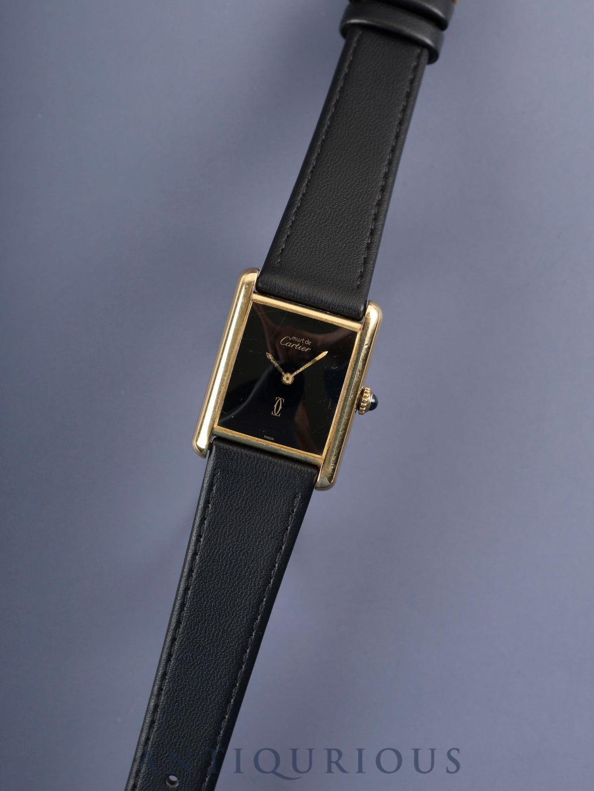 Cartier Must Tank LM Manual winding Cal.78-1 SV925 Leather Genuine buckle (GP) Onyx dial Overhauled