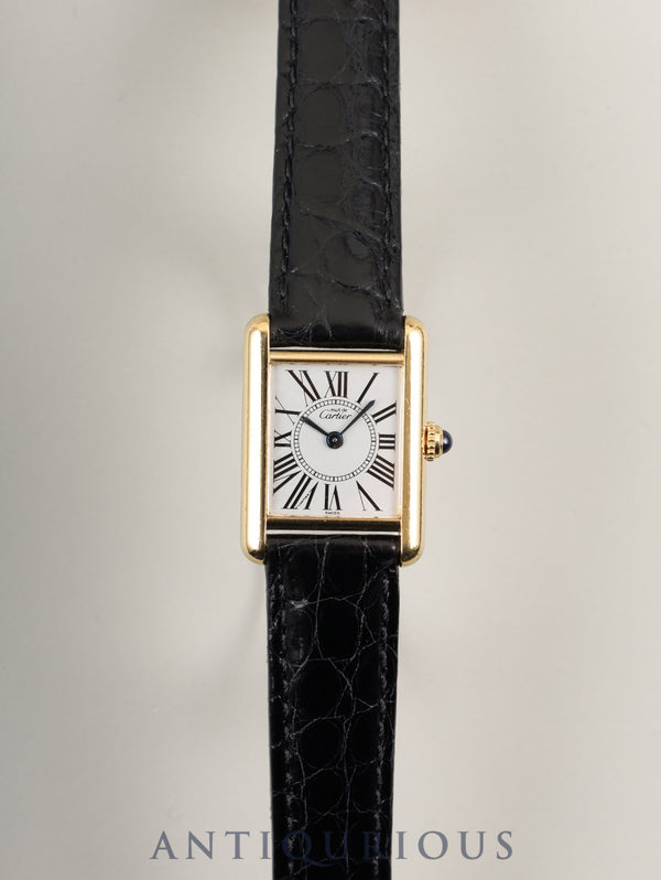 Cartier Must Tank SM 5057001 Quartz Caliber 057 SV925 Leather Strap with Genuine D-Clasp (GP) Clasp, Opalescent Dial, Circa 1982-Circa 1995, Overhauled