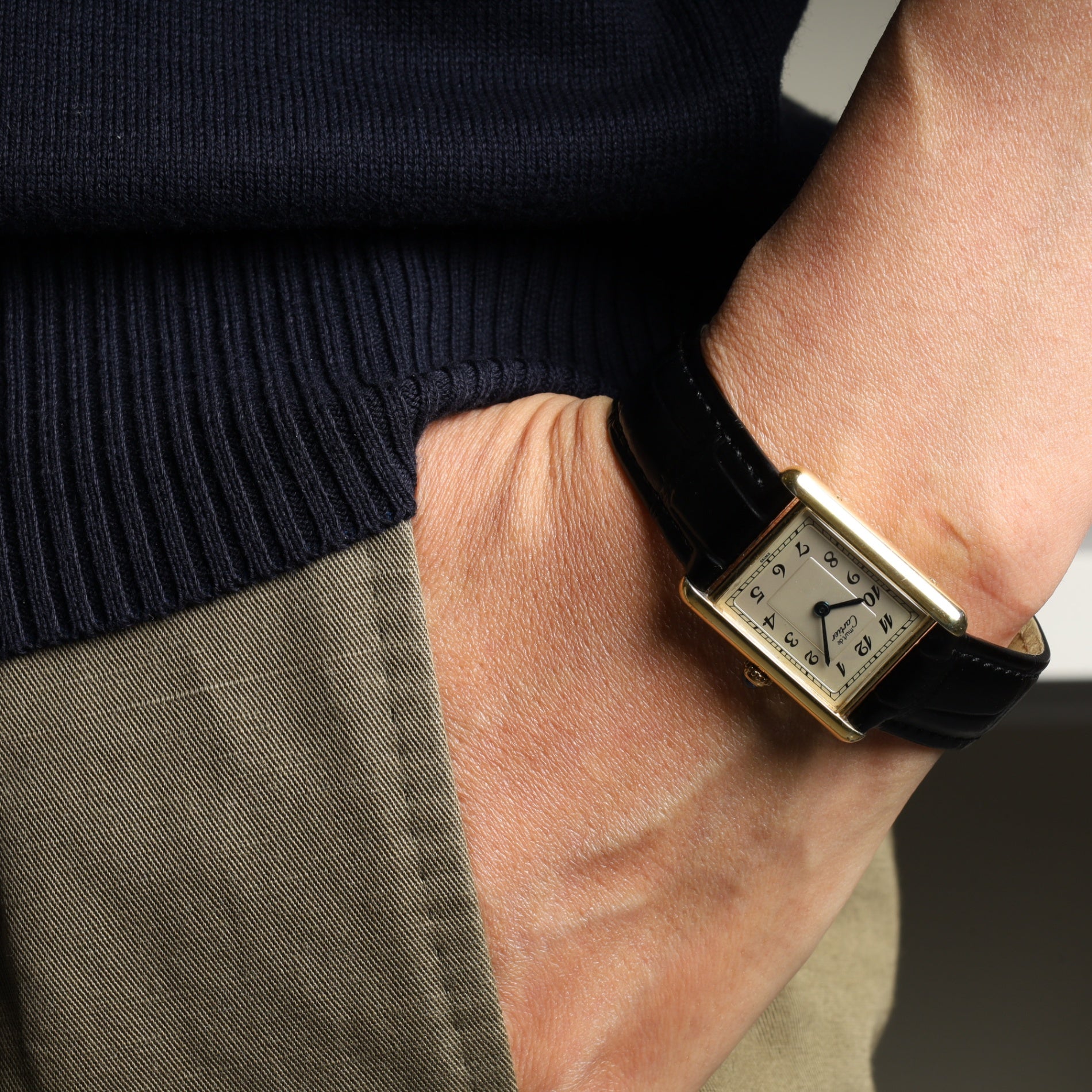 Cartier Must Tank LM 590005 Quartz Cal90 SV925 Leather Genuine D Buckle (GP) Arabic Dial Overhauled