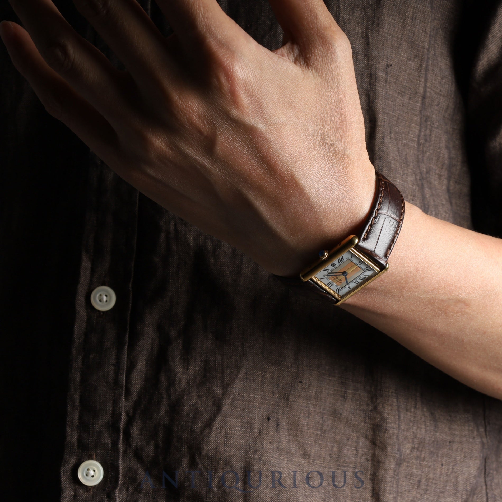 Cartier Must Tank LM 590005 Quartz SV925 Leather Genuine Buckle (GP) Front Trinity Dial Box Booklet Warranty (1990) Complete service completed at Cartier boutique