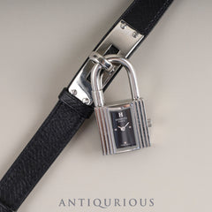 Hermes Kelly Watch KE1.210 Quartz SS Genuine Leather Strap (□D Stamp: 2000) Genuine Buckle (SS) Black Dial Overhauled