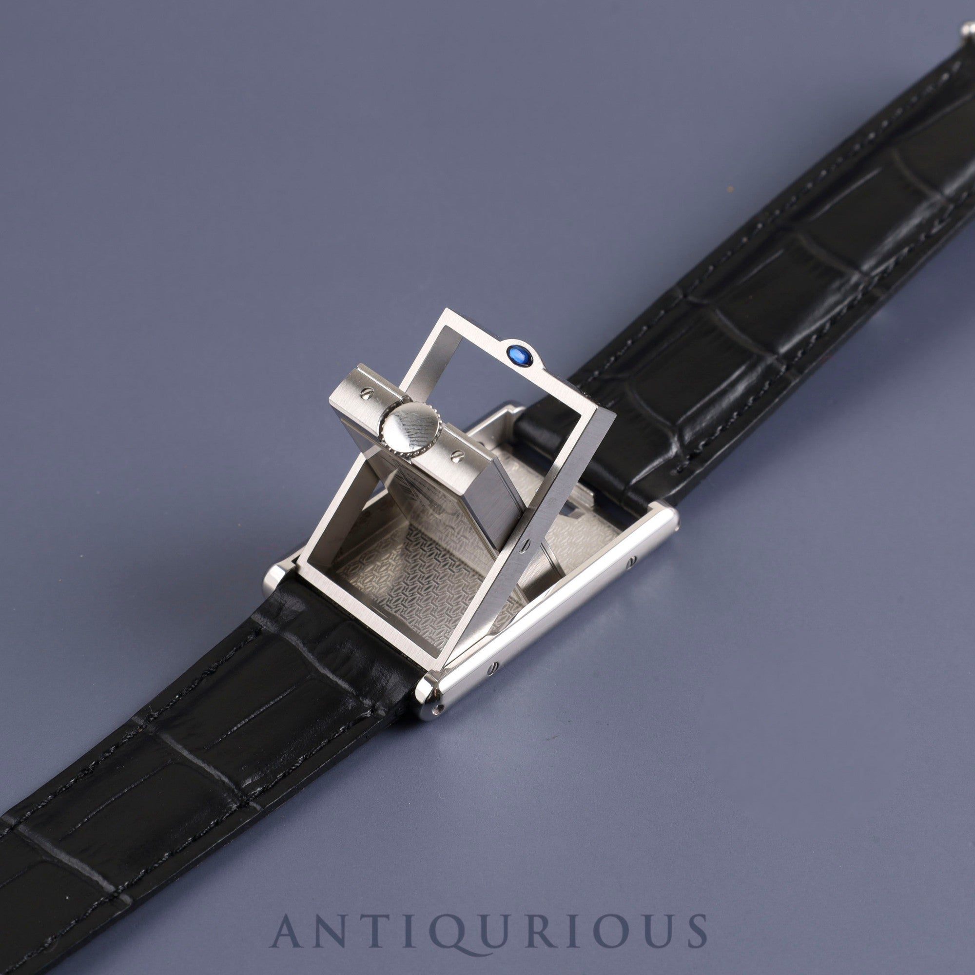 カルティエ タンク バスキュラント LM W1016055 / 2522 クォーツ SS 革 純正Dバックル(SS) ホワイトローマン文字盤 保証書(2002年)冊子 カルティエブティックコンプリートサービス済み ※ケースイニシャル裏彫り有り