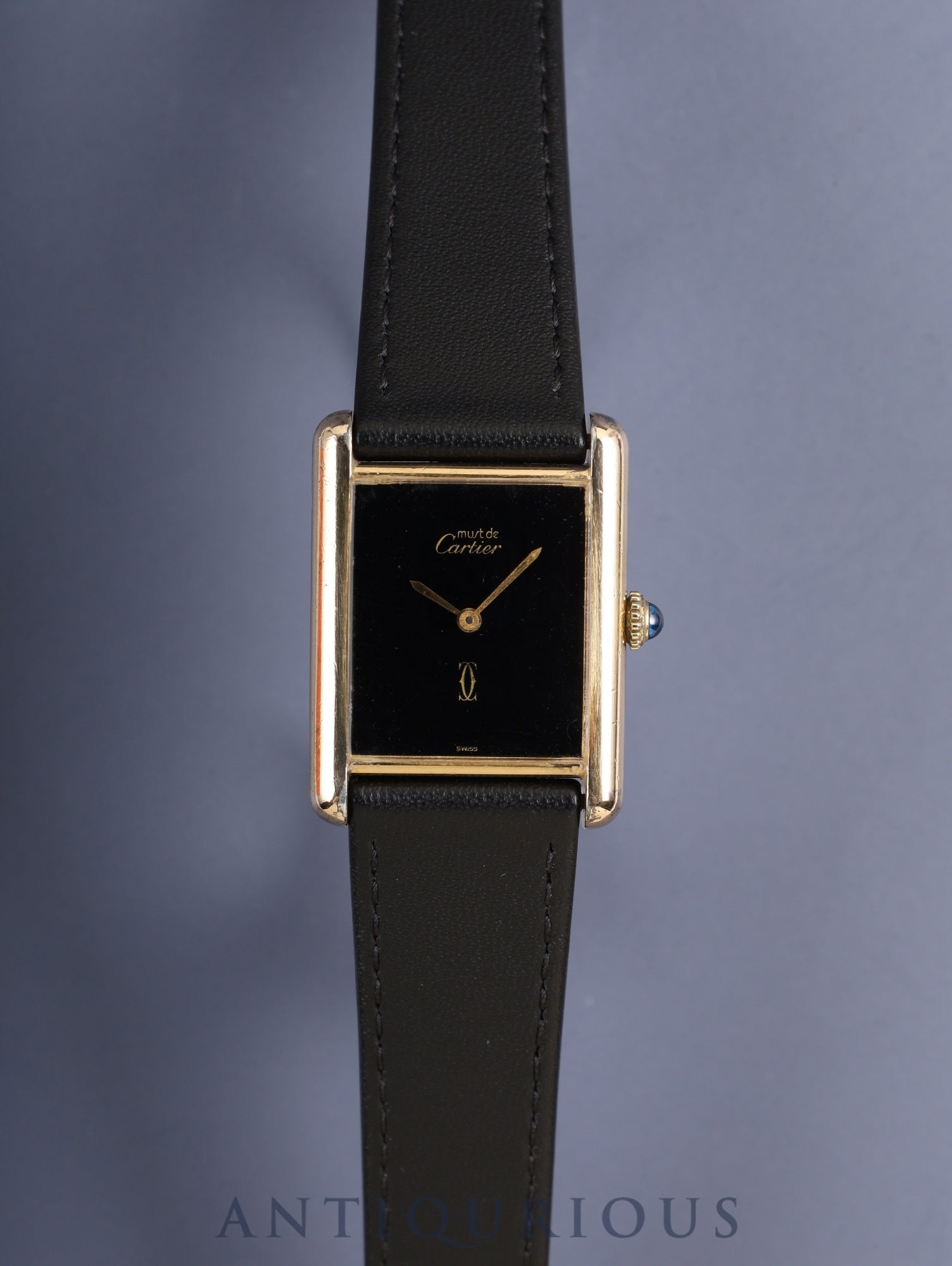カルティエ マストタンク LM 手巻き Cal.78-1/ETA2512-1 SV925 革 純正尾錠(GP)オニキス文字盤(SWISS表記) オーバーホール済み