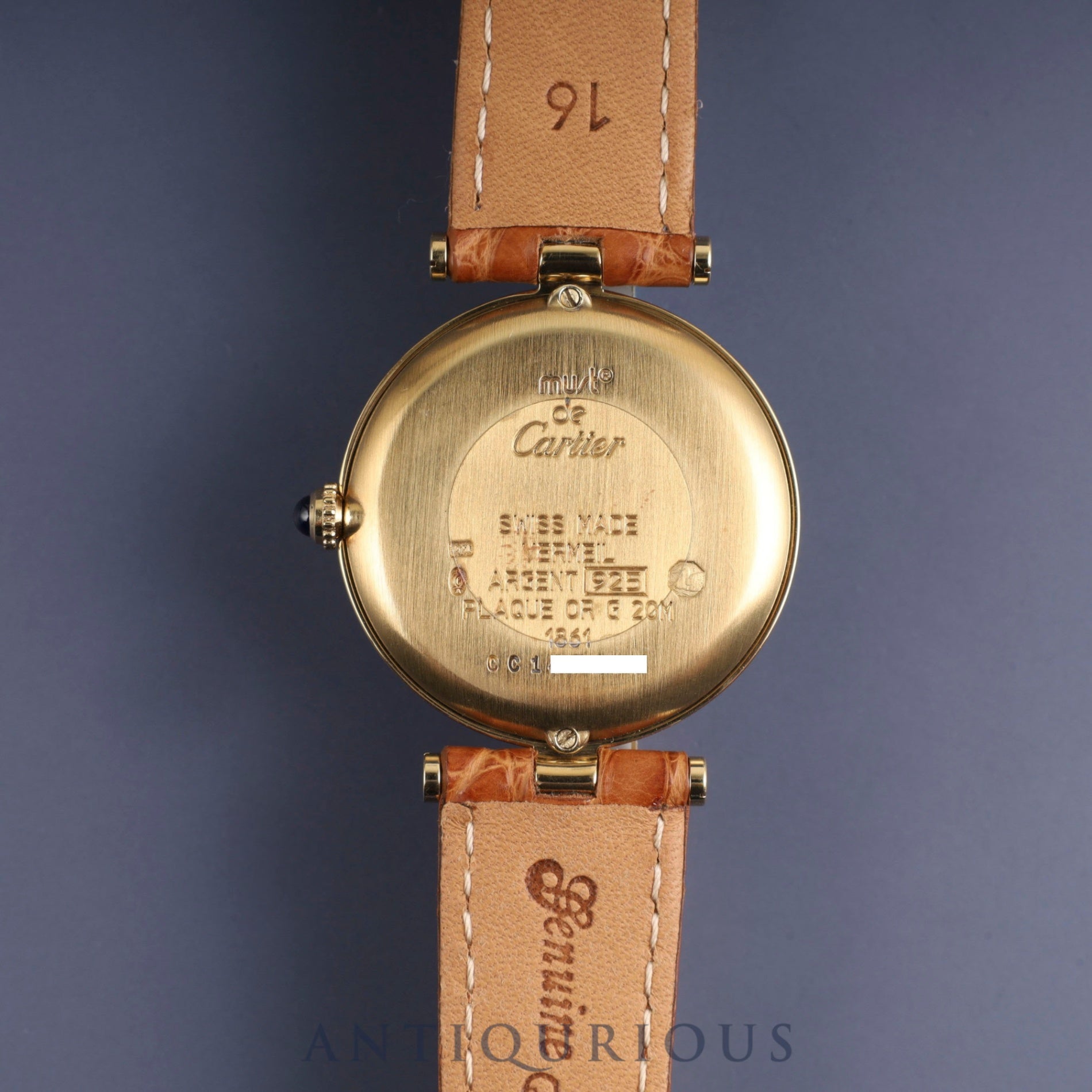 Cartier Must Vendome VLC LM W1009754 / 1861 Quartz Cal.690 SV925 Leather Genuine D Buckle (GP) Arabic CC Dial Box Warranty (1997) Overhauled