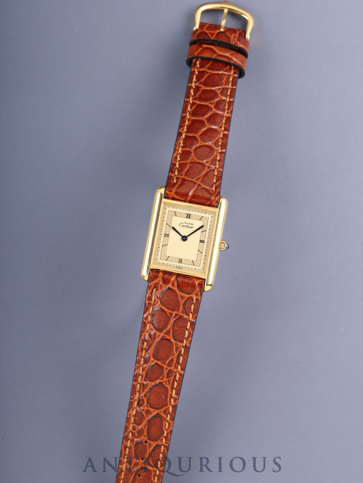 Cartier Must Tank LM 6 81006 Quartz Cal.859 SV925 Leather Original Pin Buckle (GP) Champagne Roman Numeral Dial (SWISS marking) With Original Leather Strap, Polished, Complete Service by Cartier Boutique