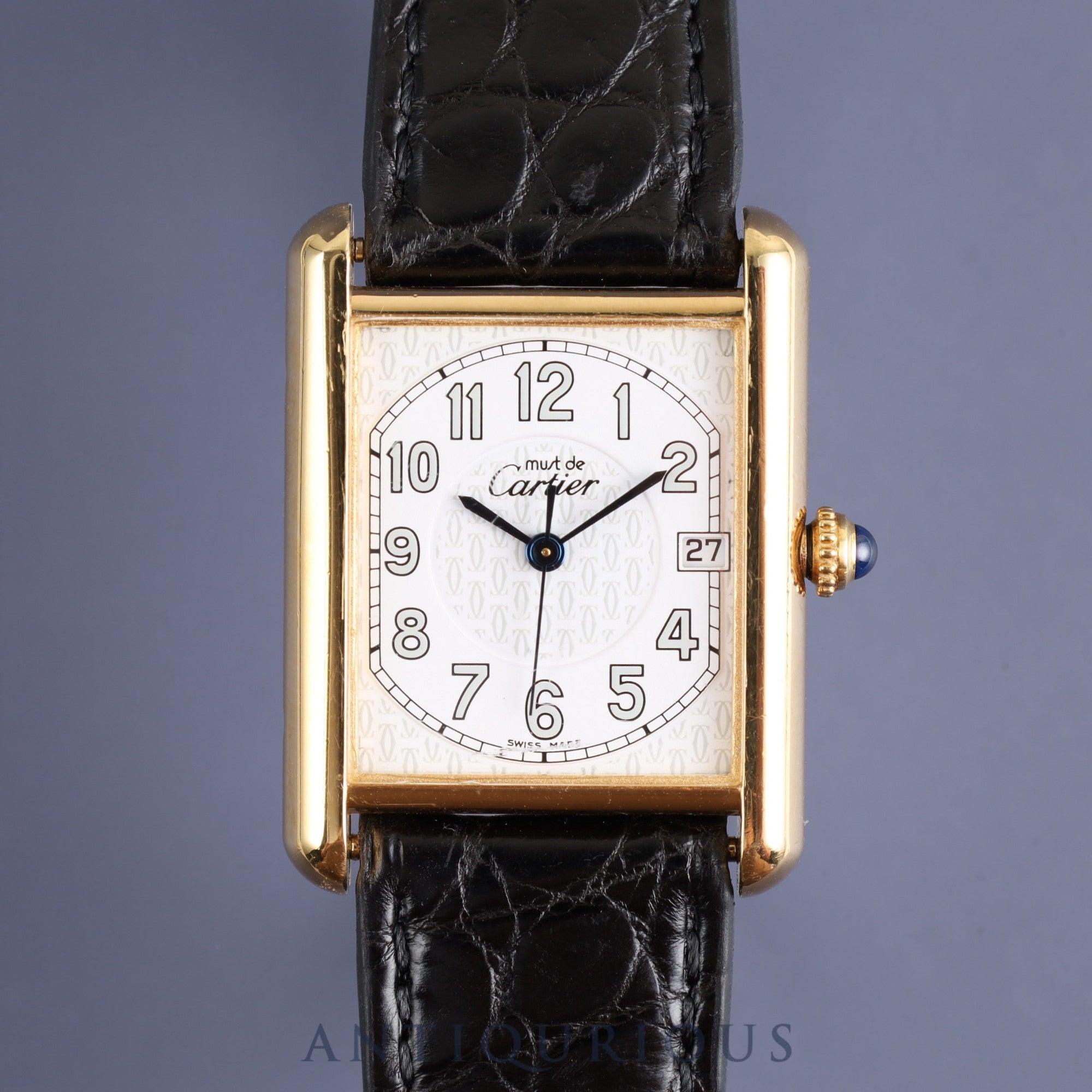 Cartier Must Tank GM (XL) 2413 Quartz Caliber 87 SV925 with Genuine Leather Strap and Genuine D-Buckle (GP). Telephone Arabic Dial. Overhauled and Finished to Look Like New.