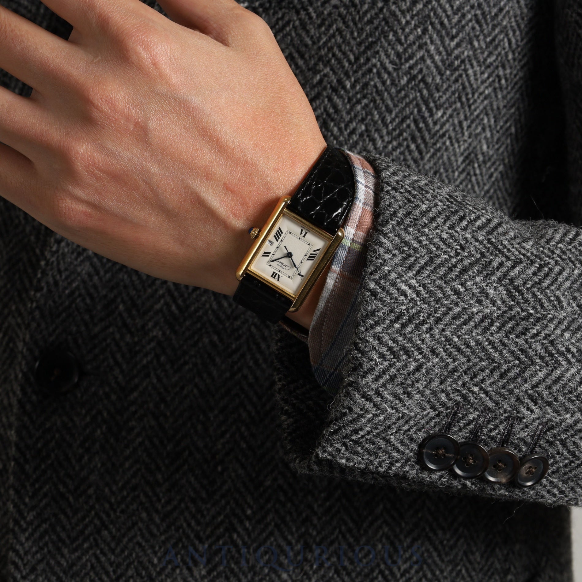 Cartier Must Tank GM (XL) Date W1013754 / 2413 Quartz Cal.687 SV925 Leather Genuine Buckle (GP) Roman CC Dial Box Instruction Manual