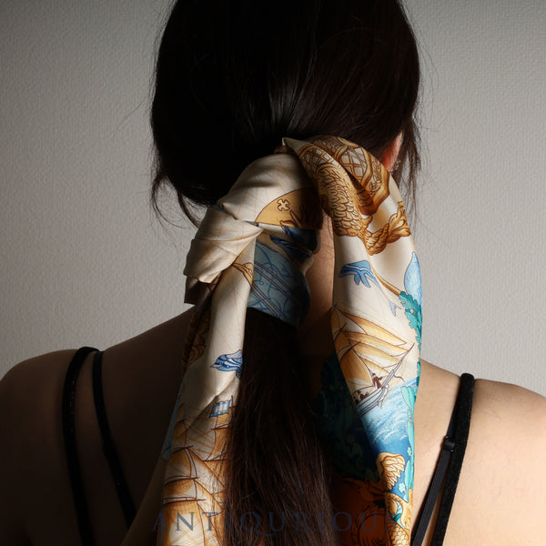 エルメス スカーフ カレ90 帆船 SILK100% 箱 カード