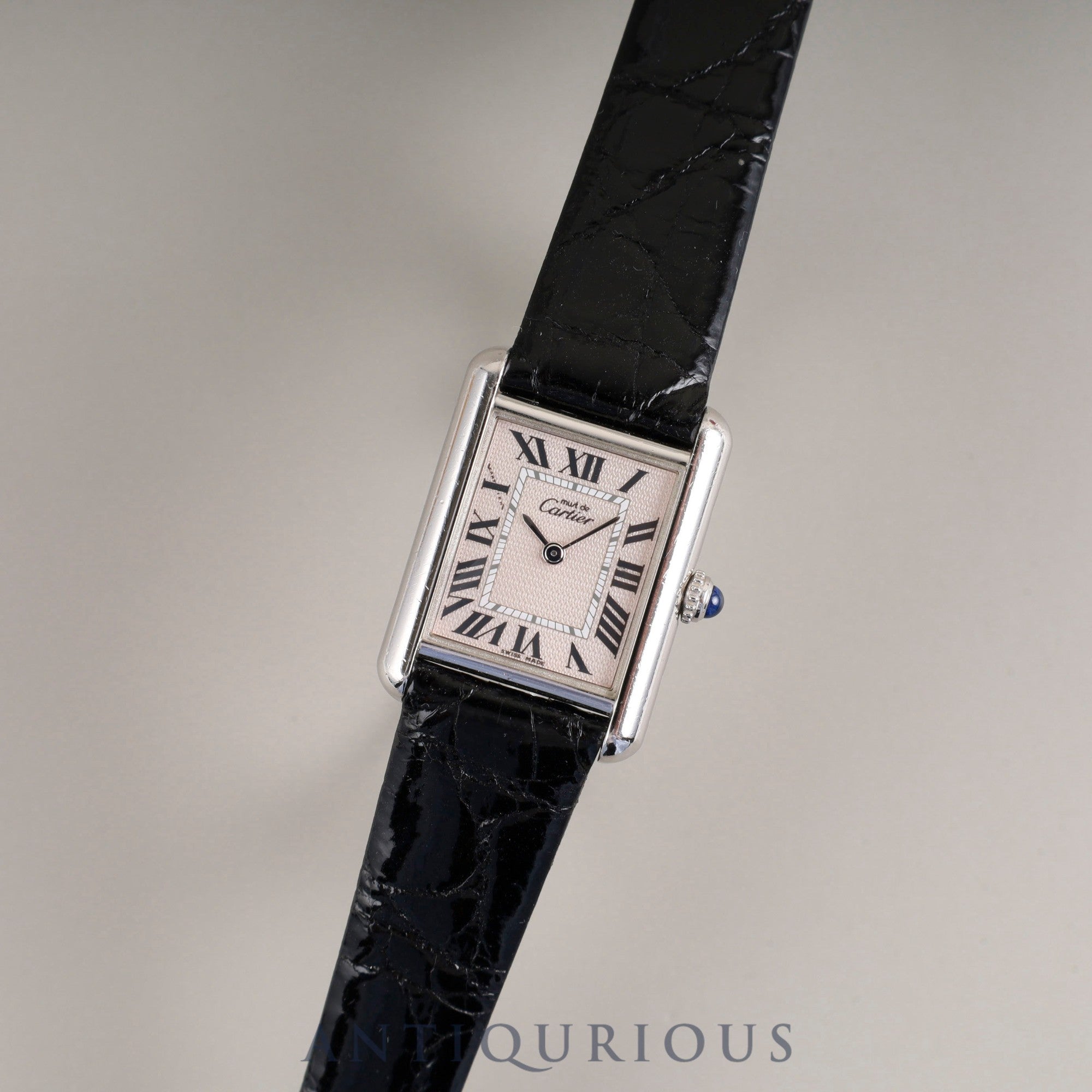 カルティエ マストタンク MM 2416 クォーツ Cal.057 SV925 革 純正尾錠(SS) ピンクローマン文字盤 箱 保証書(2000年)冊子 クリスマス限定 オーバーホール済み