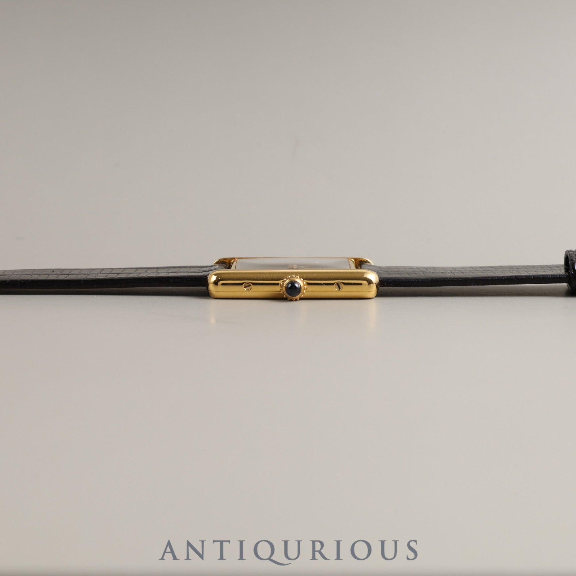 Cartier Must Tank LM QZ 590005 925 Leather Genuine Buckle (GP) Black Roman Dial Box Warranty (1991) Overalled