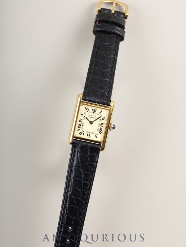 Cartier Must Tank SM Manual Winding Caliber ETA2512 SV925 Leather Strap with Genuine GP Buckle, Ivory Roman Dial (SWISS Marking), Overhauled