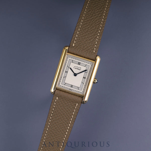 Cartier Must Tank LM 6 81006 Quartz Cal.81 SV925 Leather Genuine Buckle (GP) Silver Flying Roman Dial Overhauled