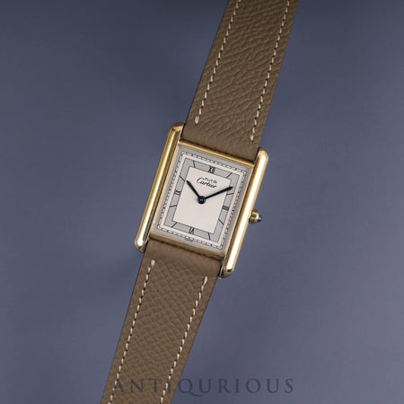Cartier Must Tank LM 6 81006 Quartz Cal.81 SV925 Leather Genuine Buckle (GP) Silver Flying Roman Dial Overhauled