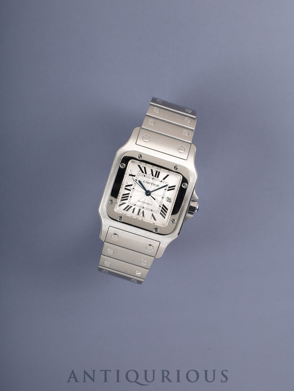 Cartier Santos Galbee LM 2319 Automatic Stainless Steel Watch with Silver Guilloche Dial, Box, Booklet, Warranty Card, Complete Serviced at a Cartier Boutique