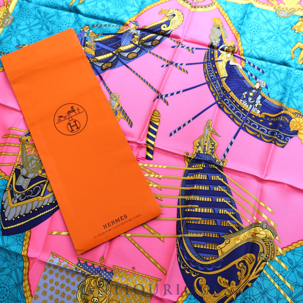 エルメス スカーフ カレ90 ヴェニスの船祭り SILK100% ケース