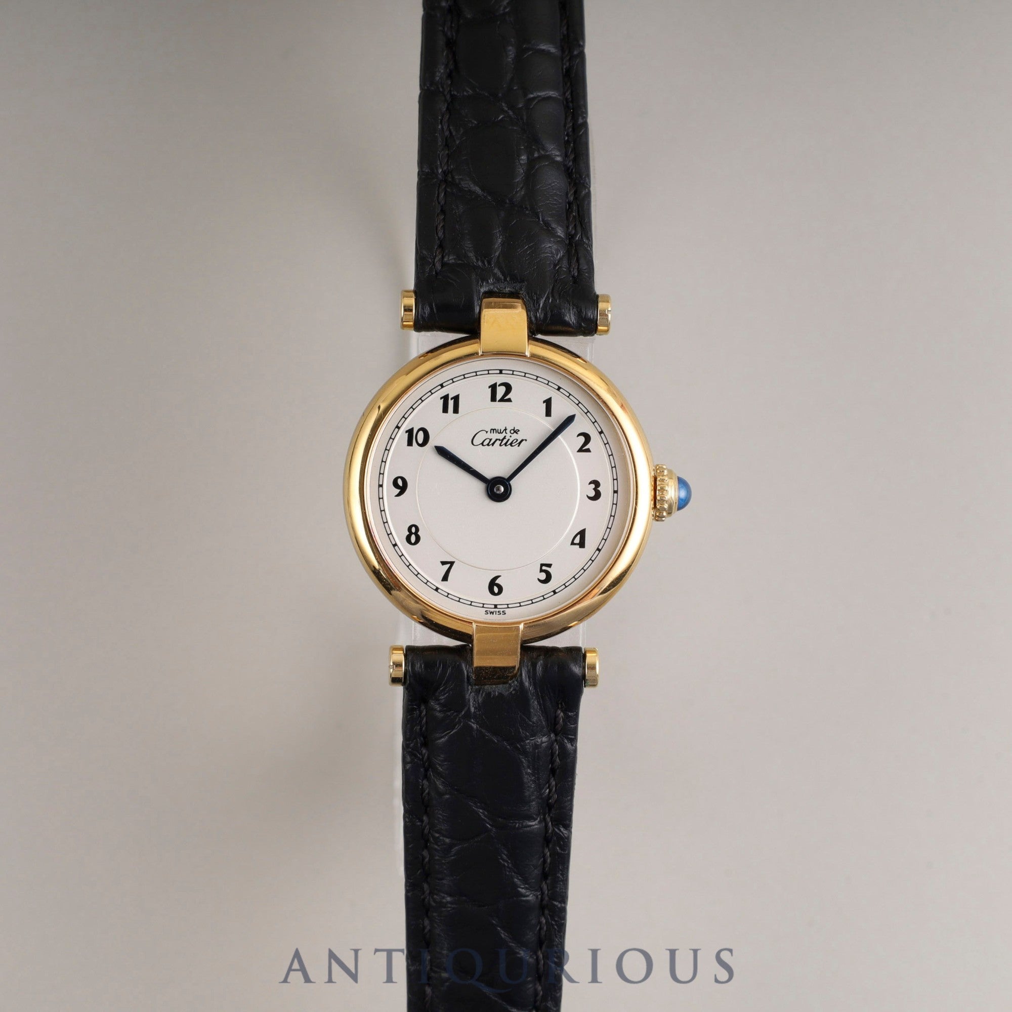 Cartier Must Vendôme VLC SM 590004 Quartz Caliber 90 SV925 Leather Strap with Genuine D-buckle (GP) Arabic Dial Overhauled