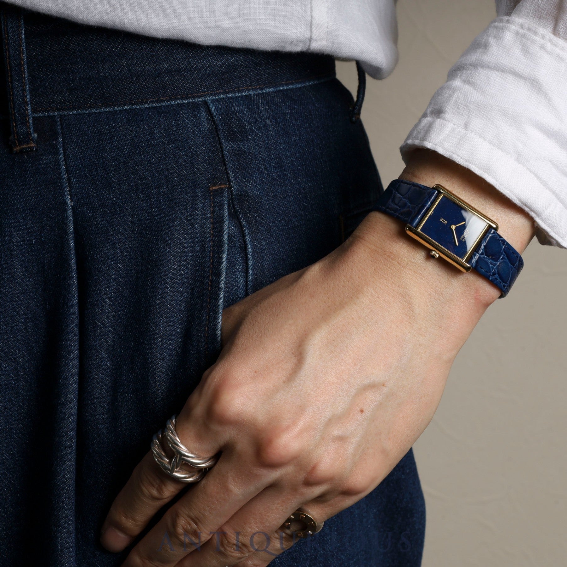 Cartier Must Tank LM Manual winding Cal.78-1 SV925 Leather Genuine buckle (GP) Lapis lazuli dial Overhauled