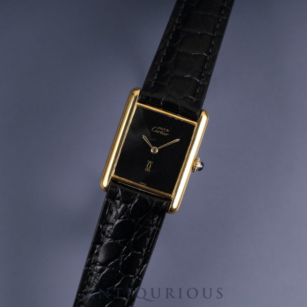Cartier Must Tank LM Manual winding Cal.78-1 SV925 Leather Genuine buckle (GP) Onyx dial Overhauled