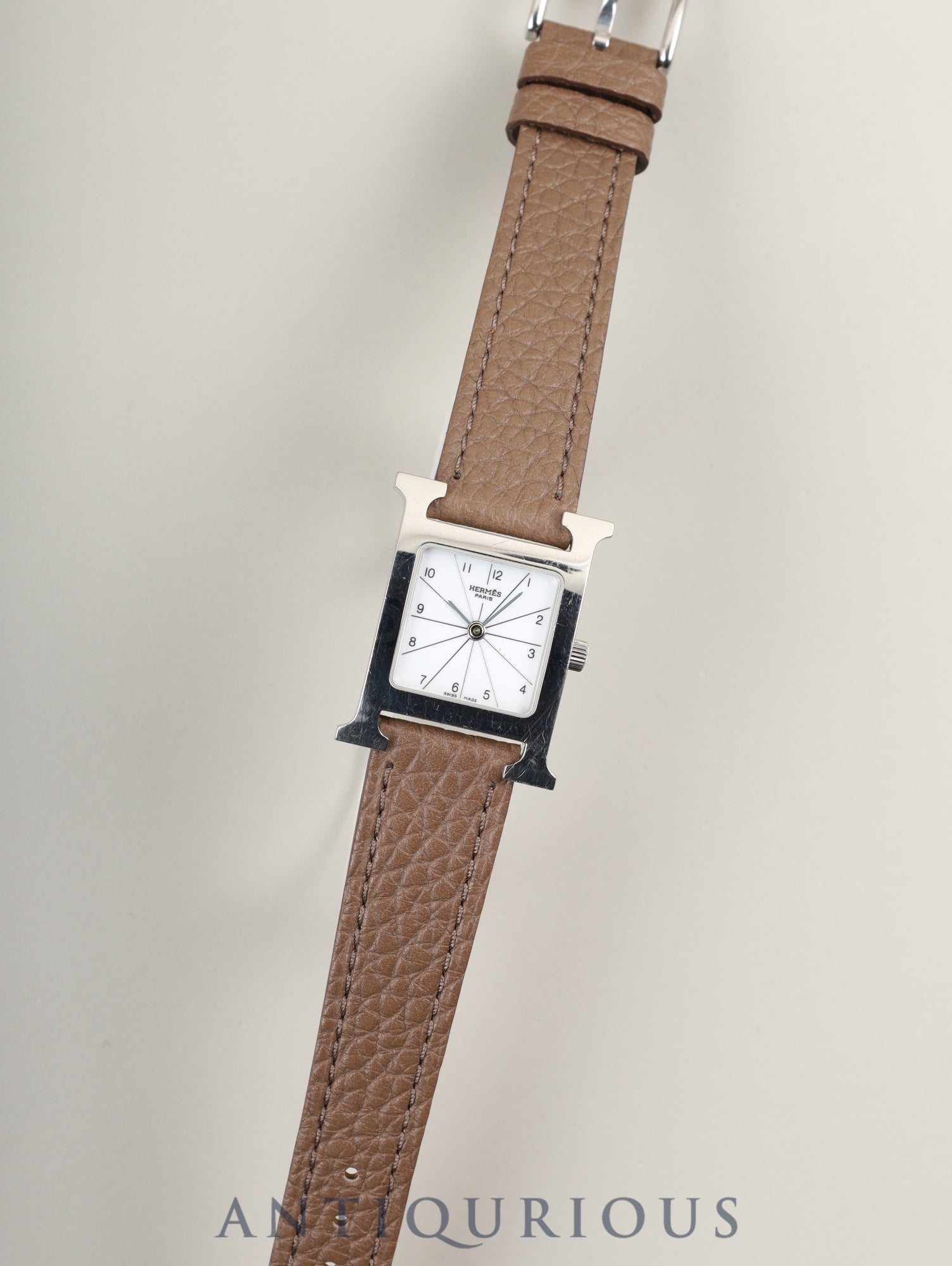 エルメス Hウォッチ HH1.210 クォーツ Cal.- SS 革 純正ピンバックル(SS)ホワイト文字盤 箱 冊子 保証書(2006年) 純正革ベルト(□I刻印:2005年)オーバーホール済み