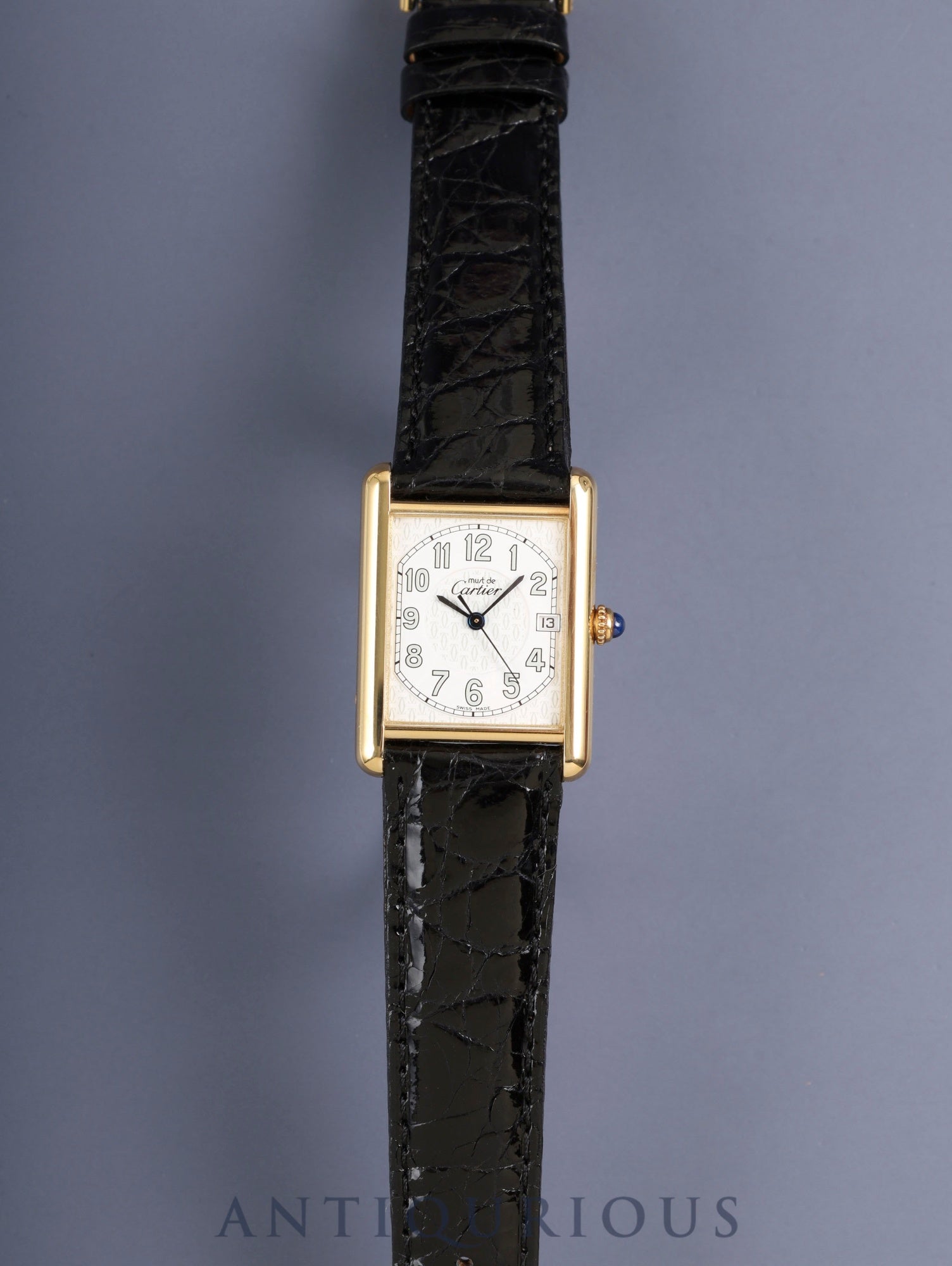 カルティエ マストタンク GM(XL) 2413 クォーツ Cal.87 SV925 革 純正ピンバックル(GP) テレフォンアラビア文字盤 (SWISS MADE表記) 箱 オーバーホール済み