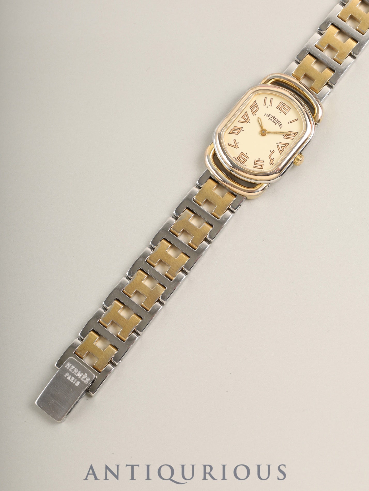 エルメス ラリー RA1.240 クォーツ Cal.976.001 SS/GP SS/GP ホワイト文字盤 オーバーホール済み