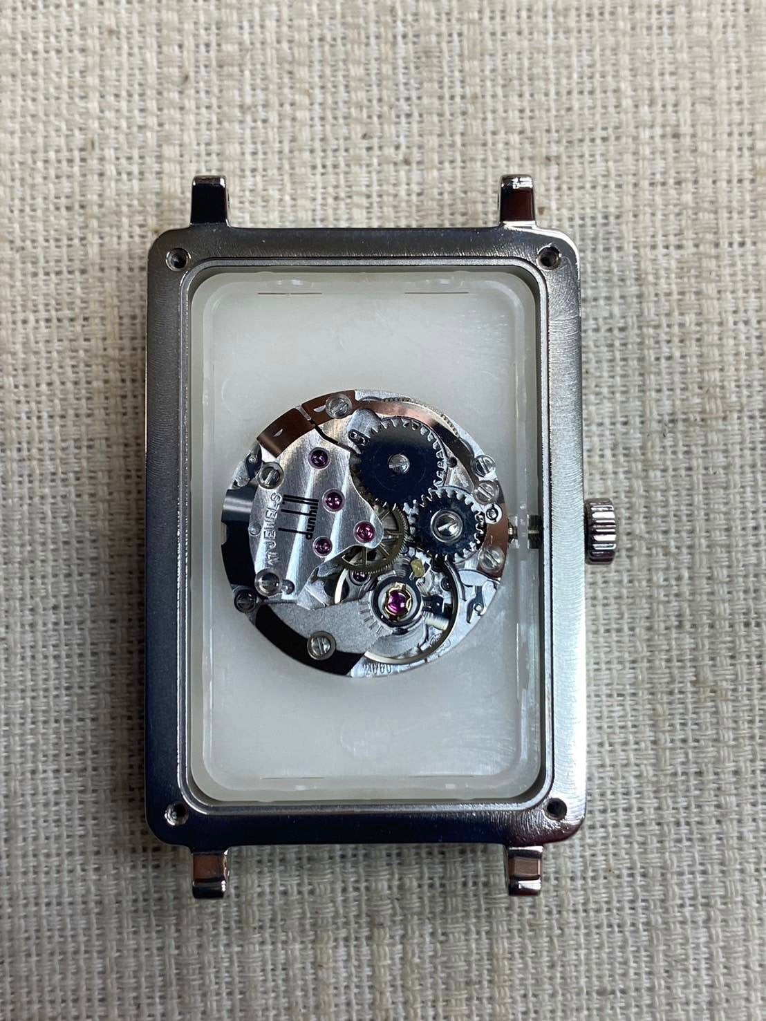 Dunhill Centenary, manual winding, stainless steel, leather, silver dial, overhauled