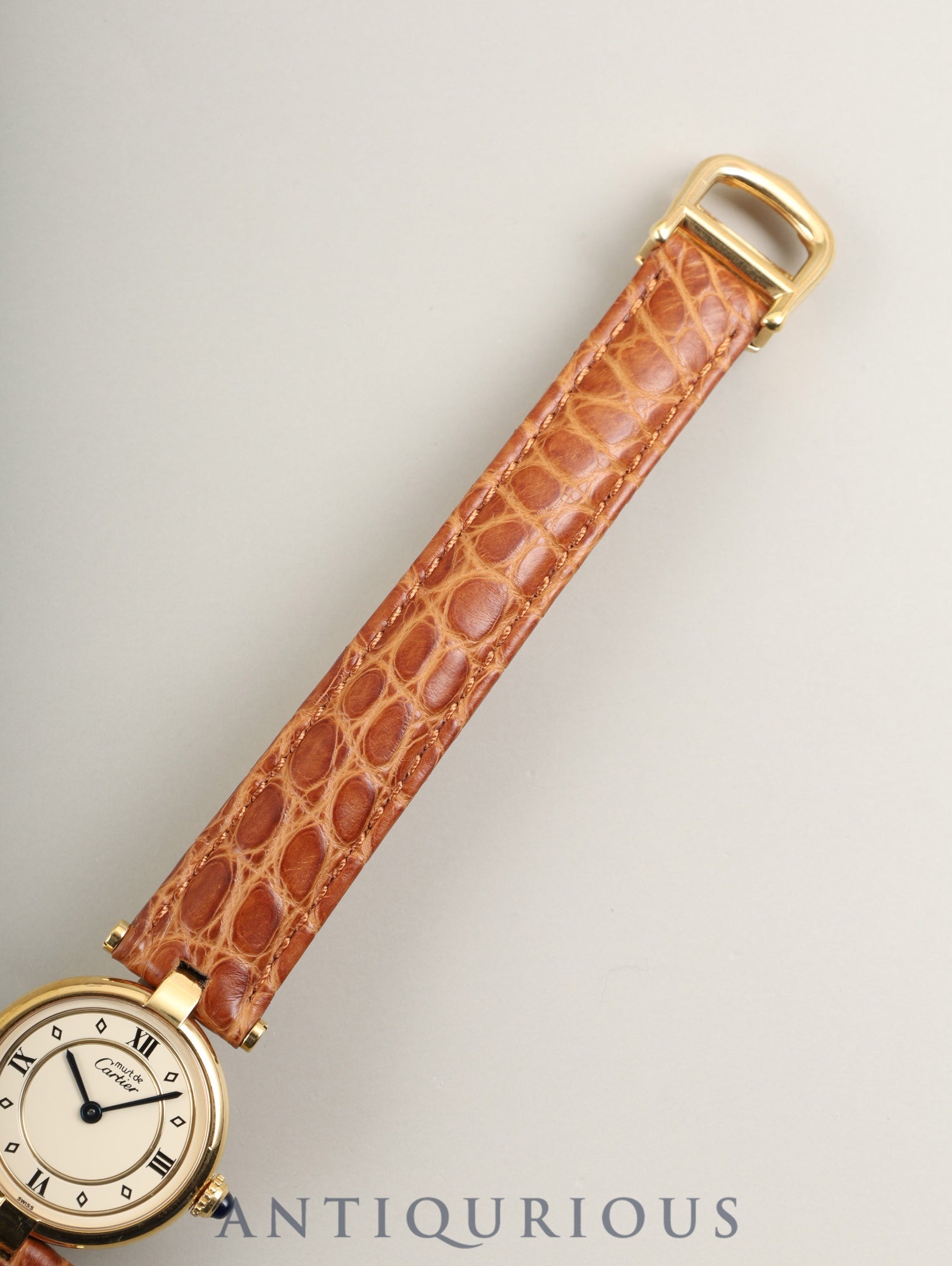 Cartier Must Vendôme VLC SM 590004 Quartz SV925 Leather Watch with Genuine D-buckle (GP) Ivory 4-point Roman Dial Overhauled